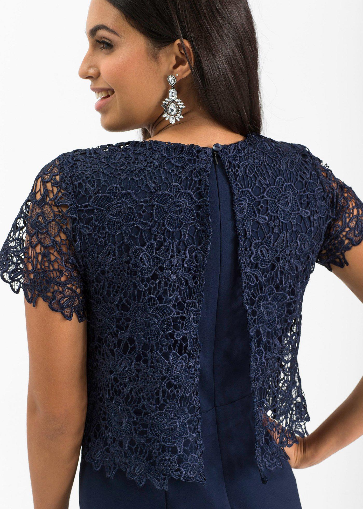 Kombinezon z miękkiej dzianiny scuba z koronką - Bonprix