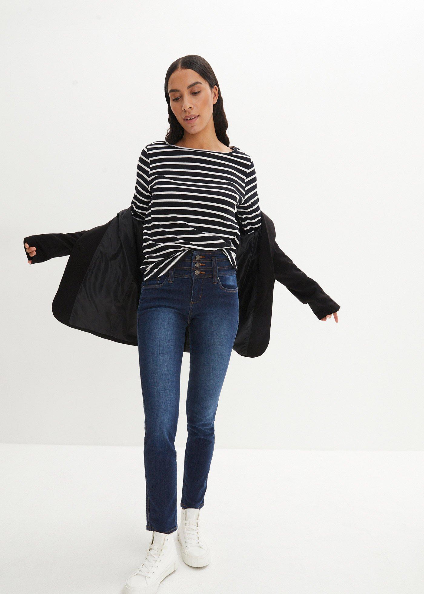 Modelujące dżinsy o kroju slim fit, high waist - Bonprix