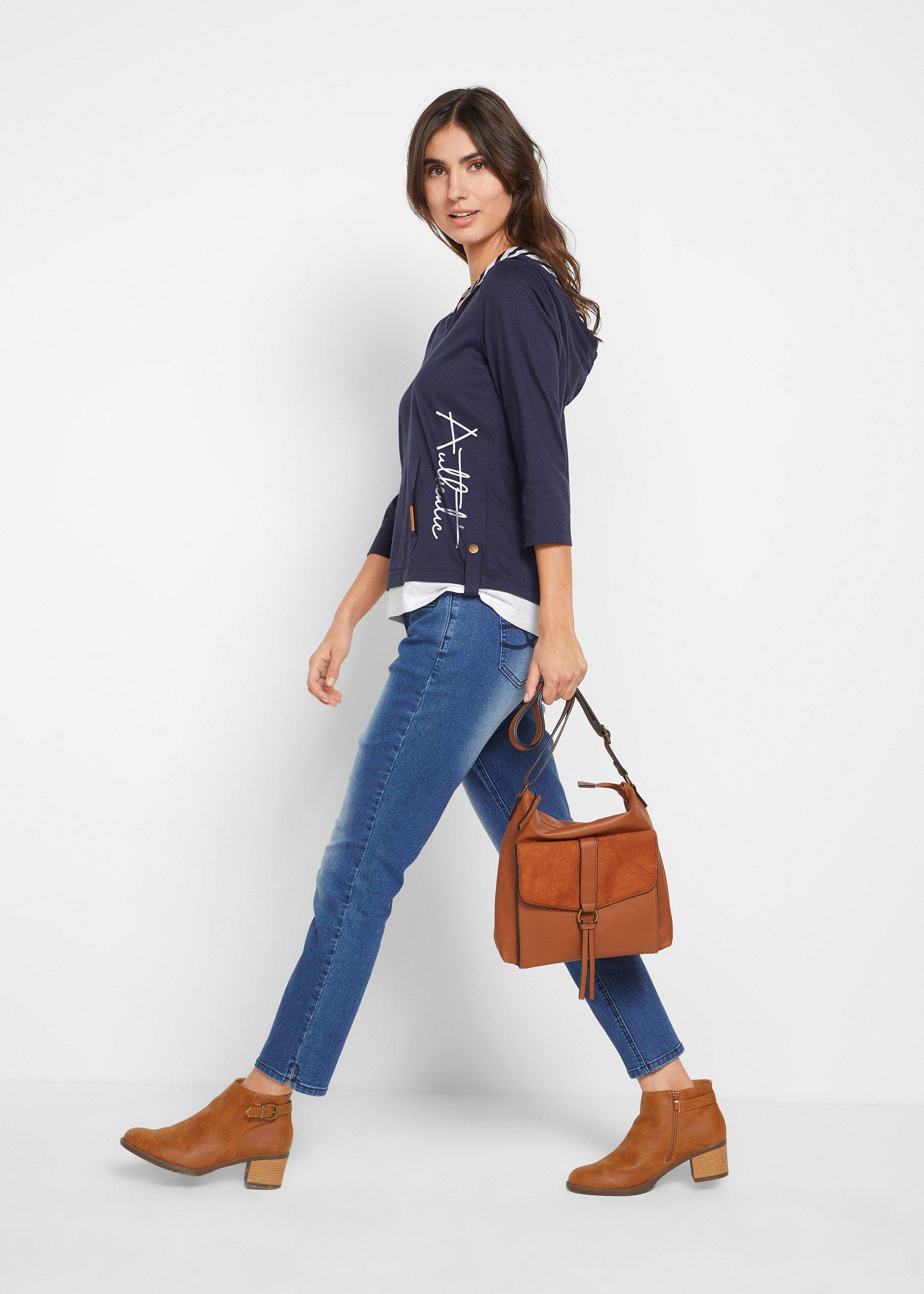 Bluza z kapturem z czystej bawełny, rękawy 3/4 - Bonprix