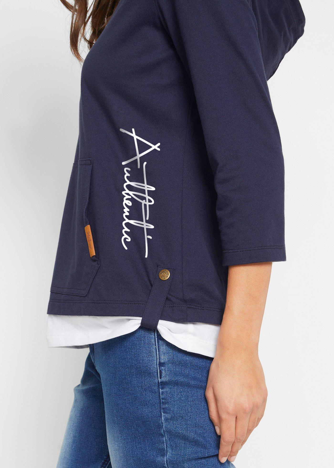 Bluza z kapturem z czystej bawełny, rękawy 3/4 - Bonprix