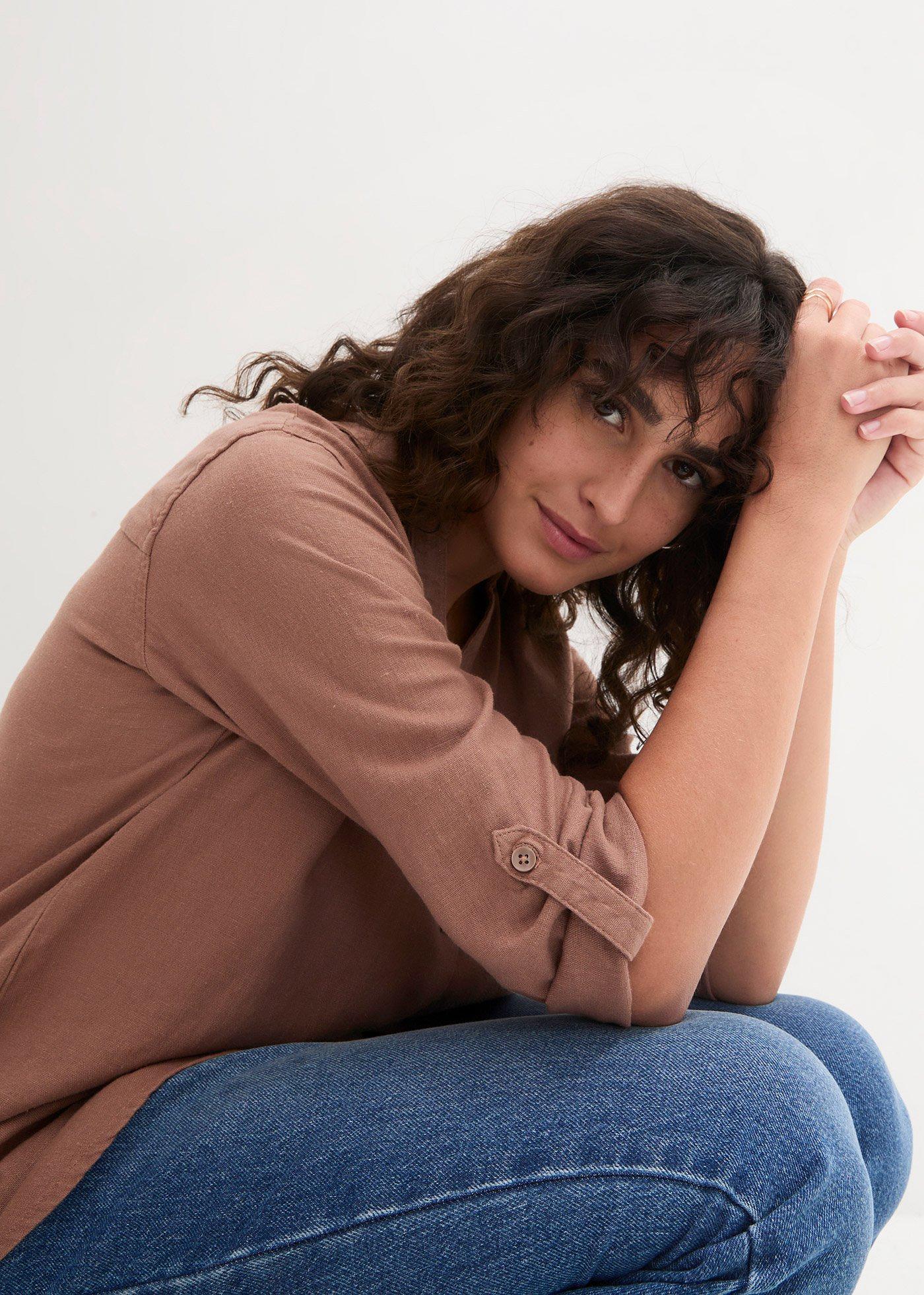 Bluzka lniana, rękawy 3/4 - Bonprix