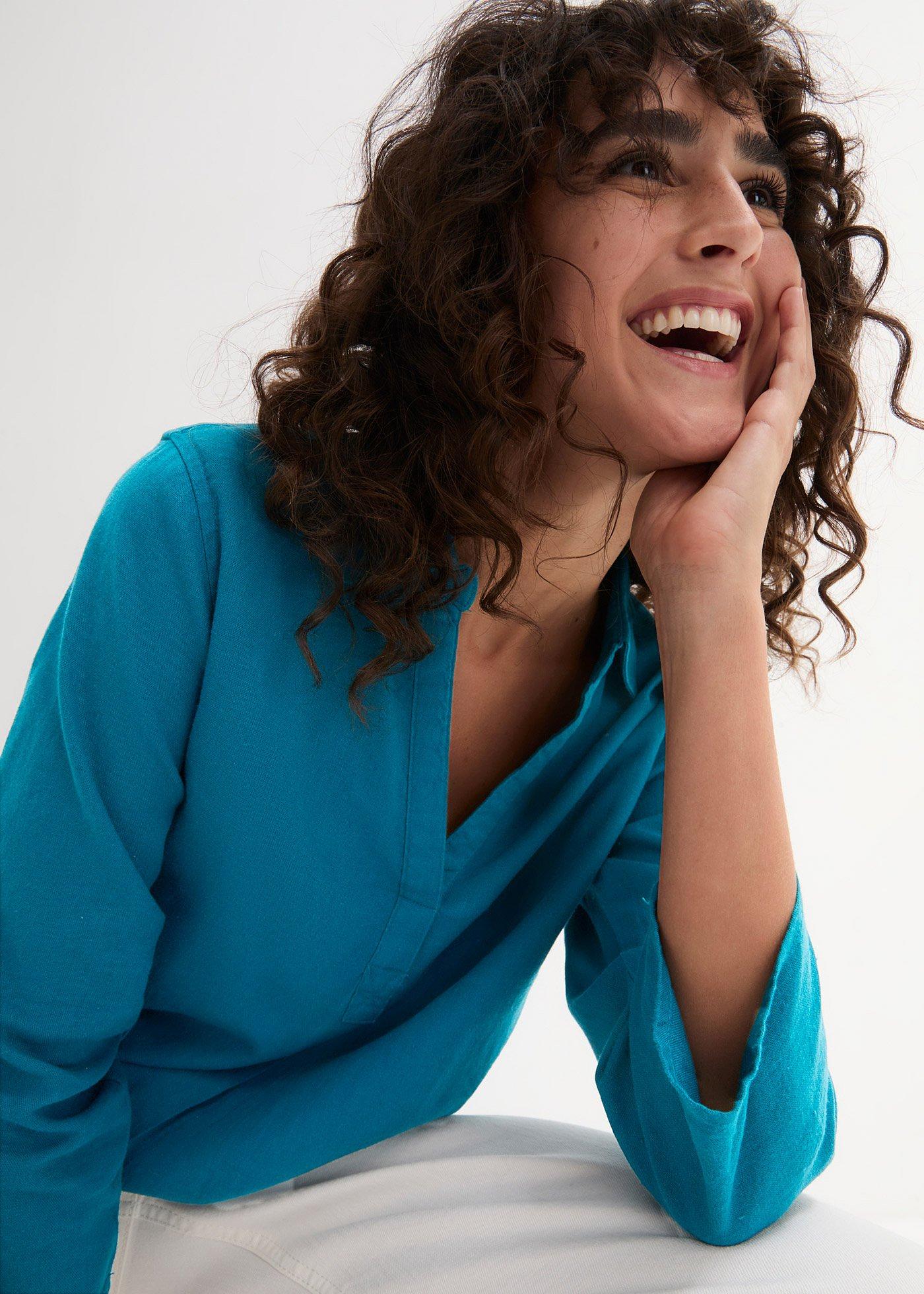 Bluzka lniana, rękawy 3/4 - Bonprix