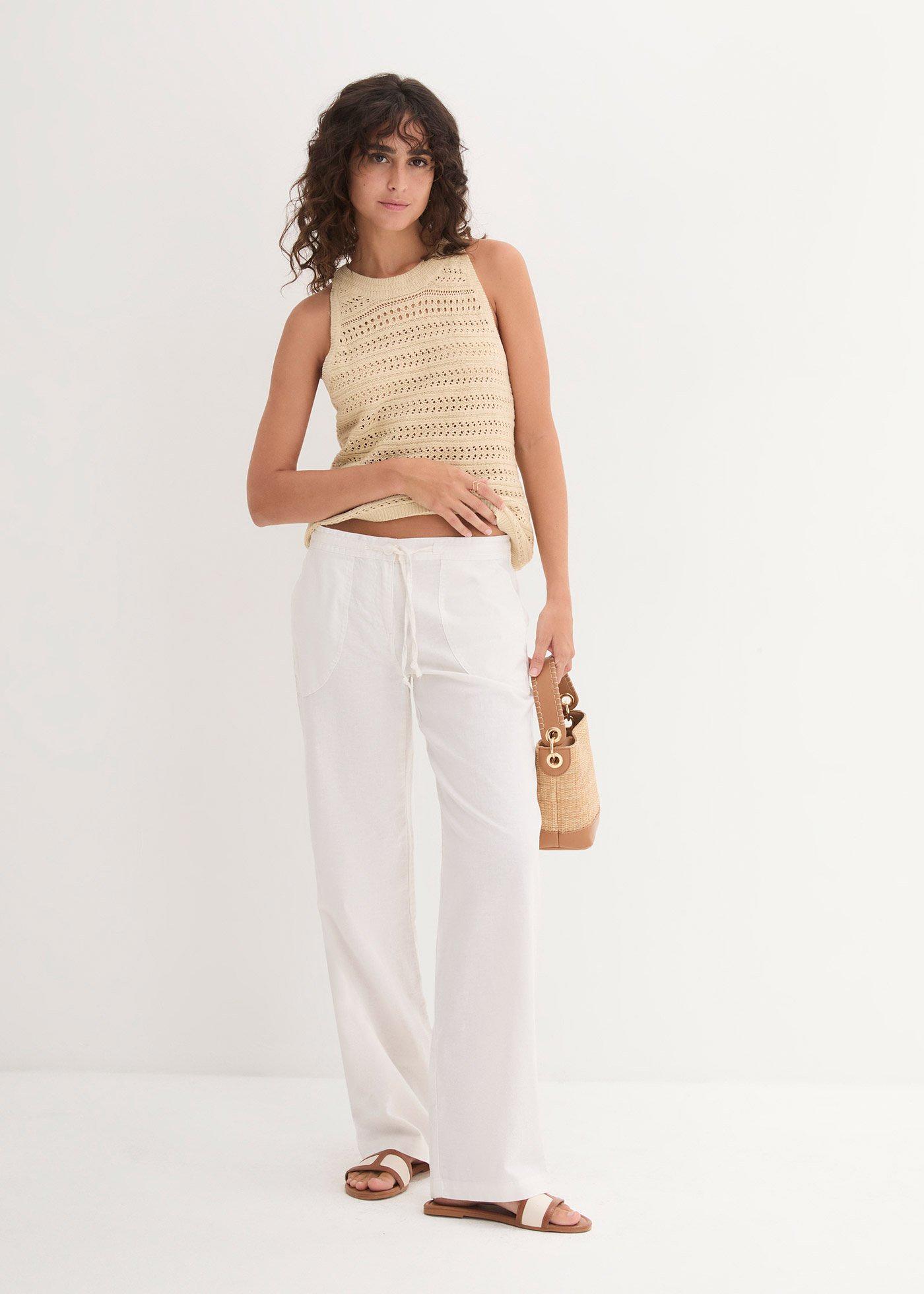 Spodnie lniane z szerokimi nogawkami - Bonprix