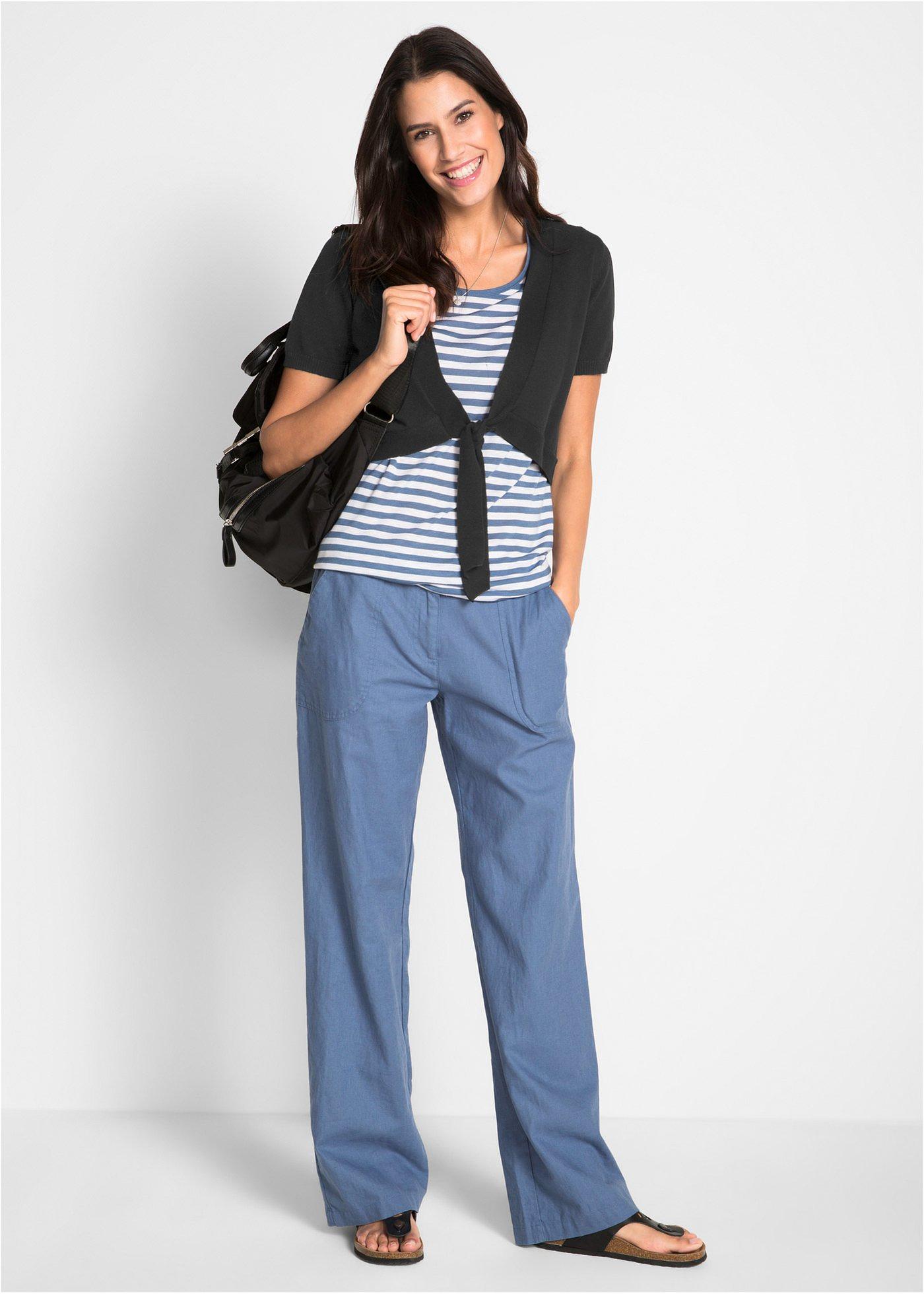 Spodnie lniane z szerokimi nogawkami - Bonprix