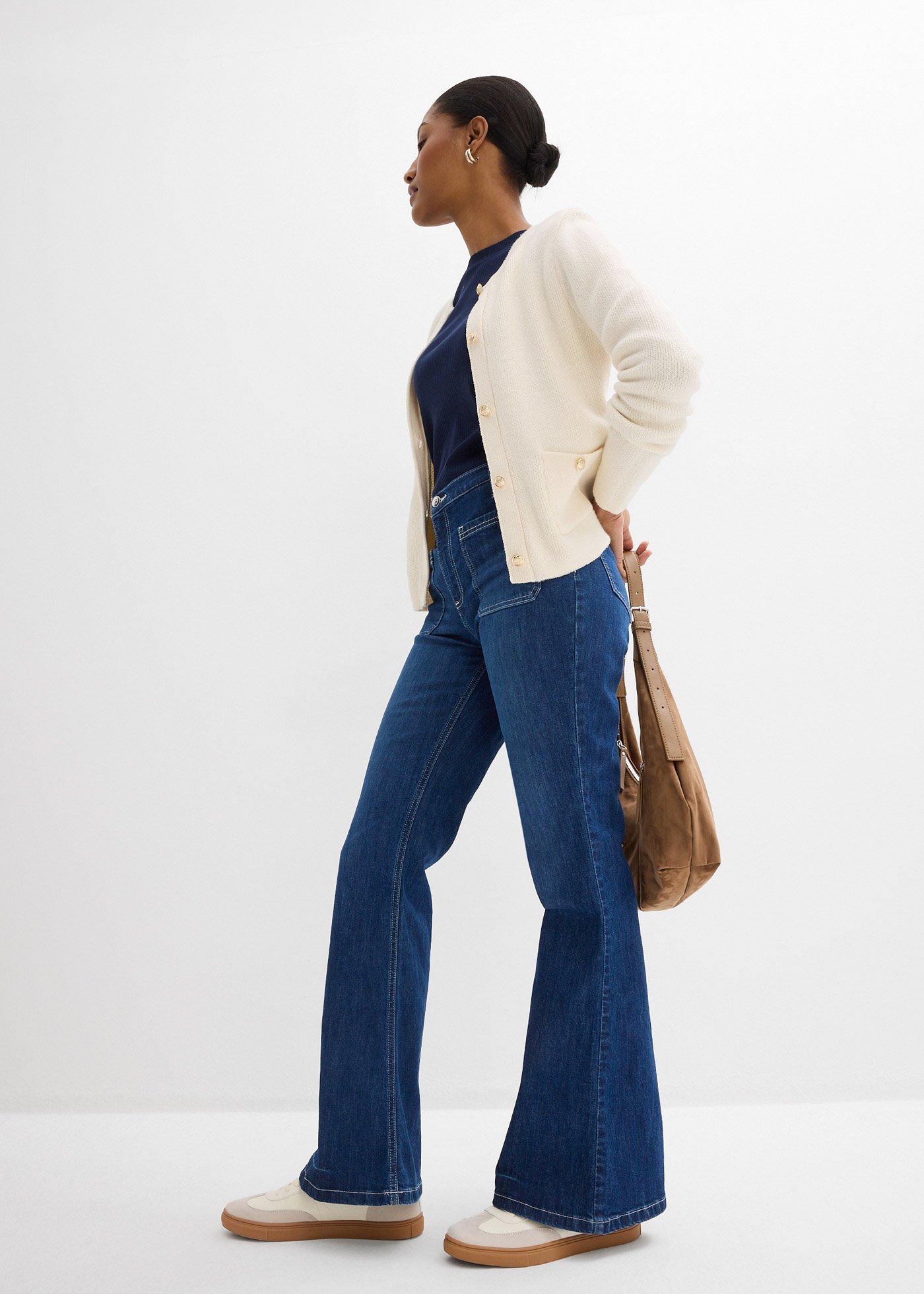 Jeansy dzwony, high waist, ze stretchem - Bonprix