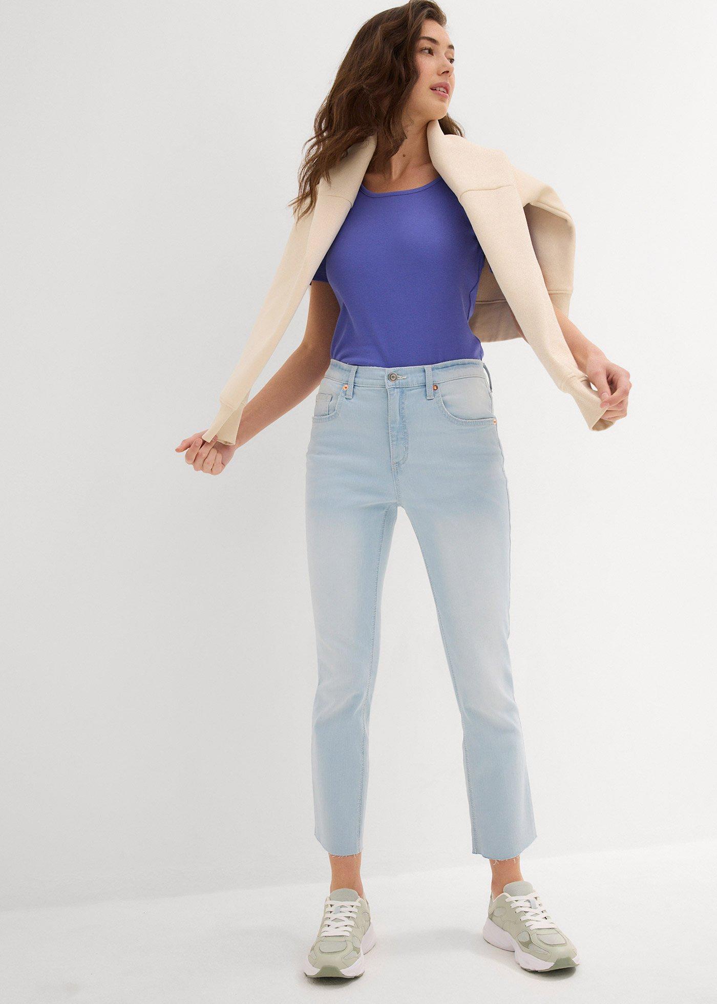 Jeansy flared, high waist, cropped - Bonprix