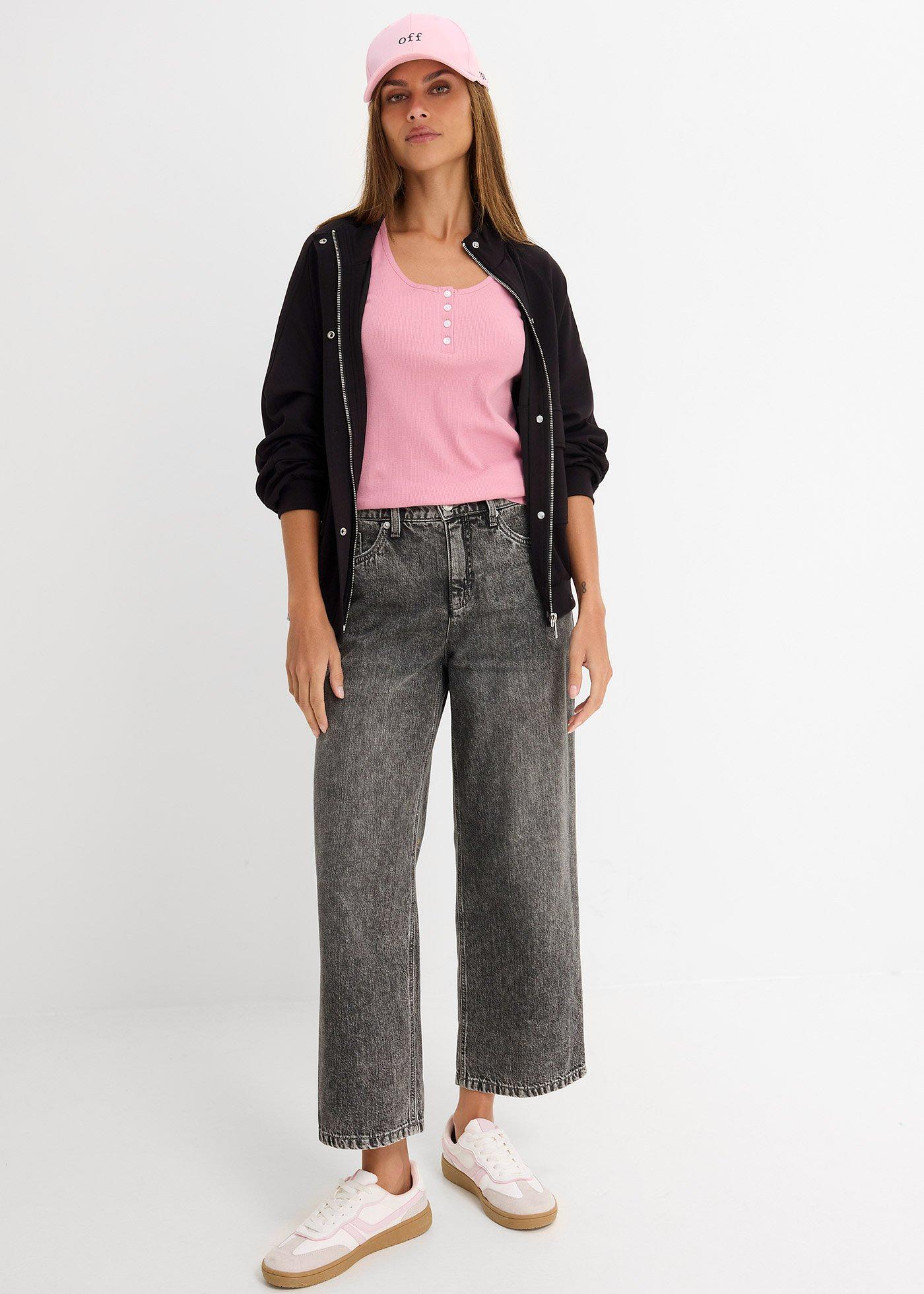 Jeansy o kroju baggy mid waist, super soft, cropped - Bonprix