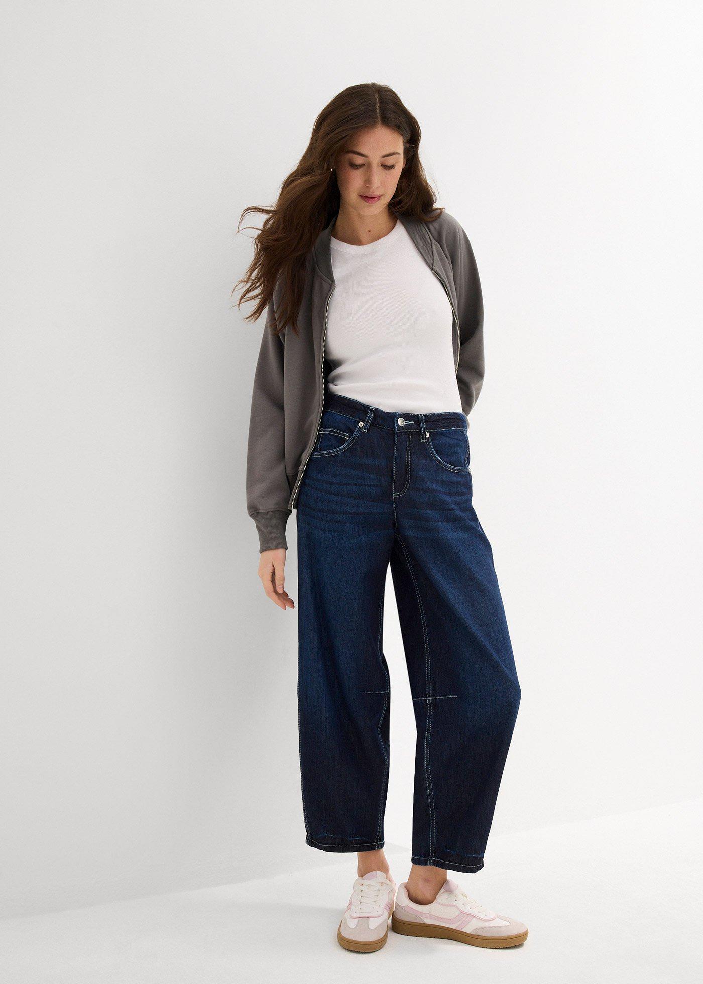 Jeansy o kroju balonowym, średni stan, super soft, cropped - Bonprix