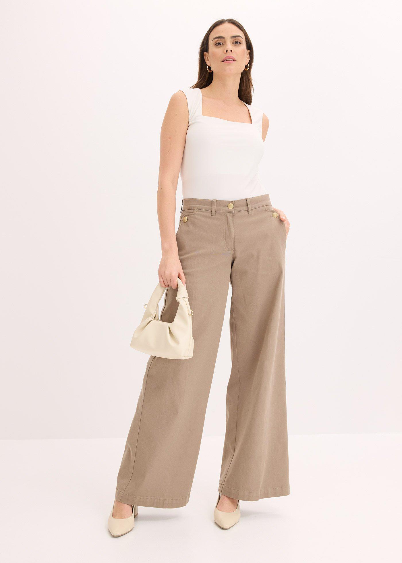 Spodnie wide leg z bawełny ze stretchem - Bonprix