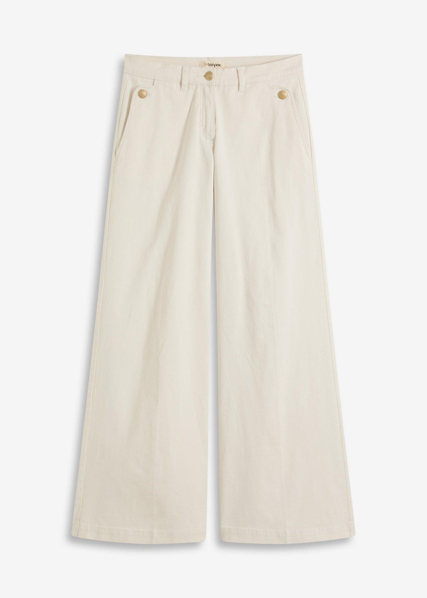 Pantaloni Wide Leg din material de bumbac cu stretch