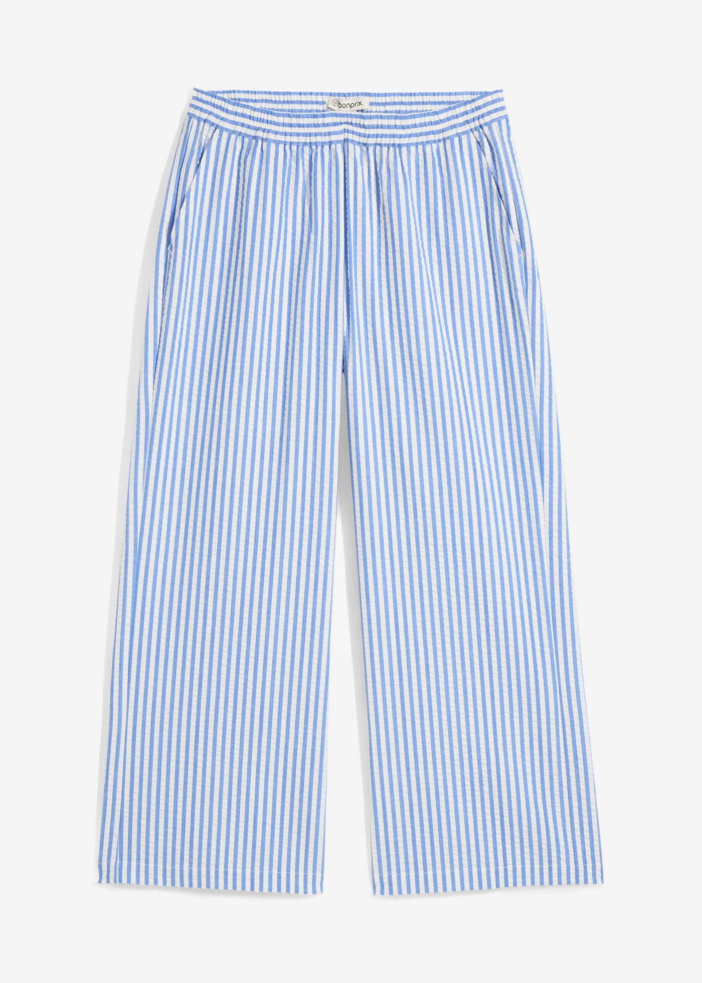 Pantalon palazzo en seersucker, longueur 7/8