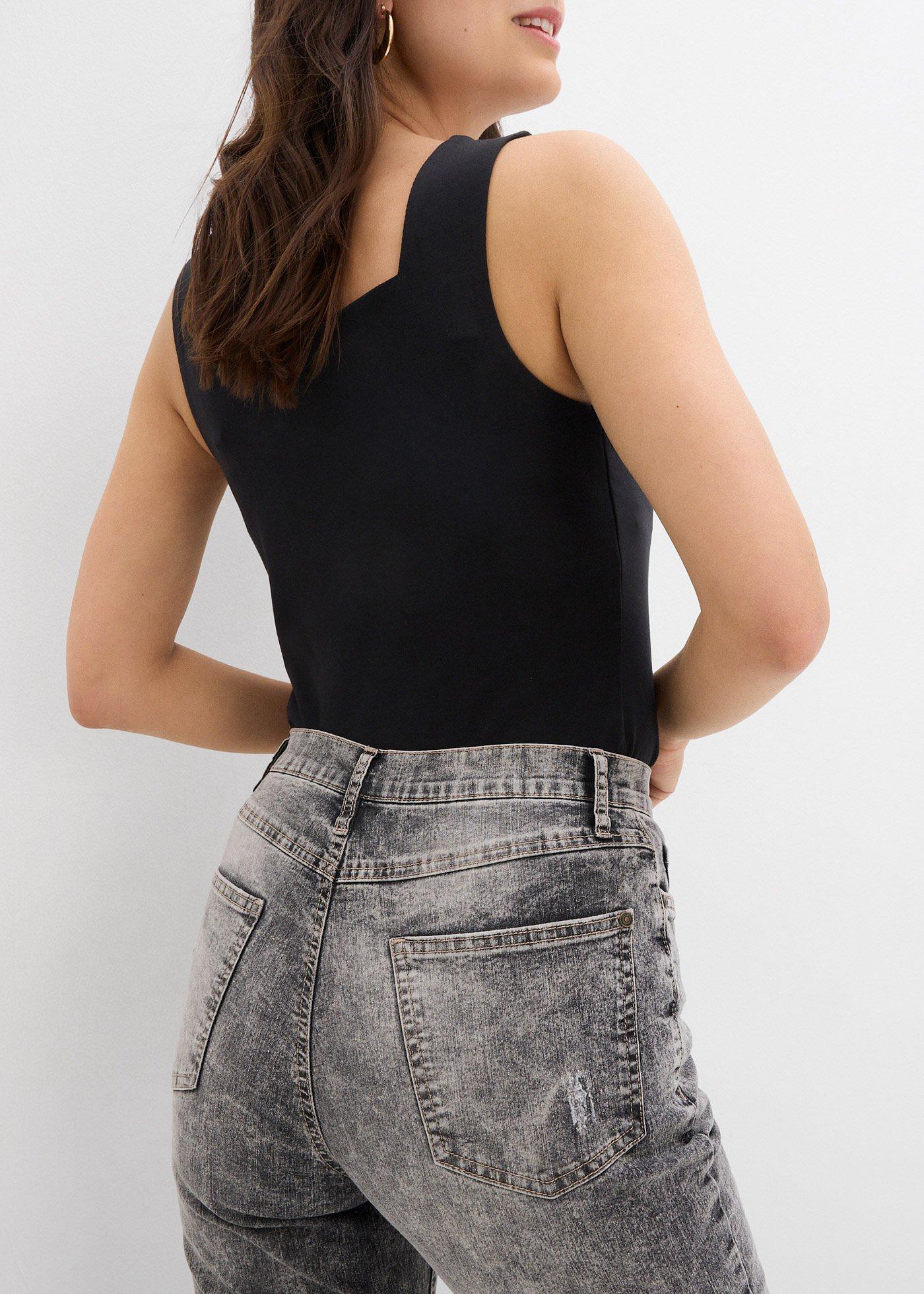 Dżinsy Mom high waist z ozdobnymi przetarciami - Bonprix
