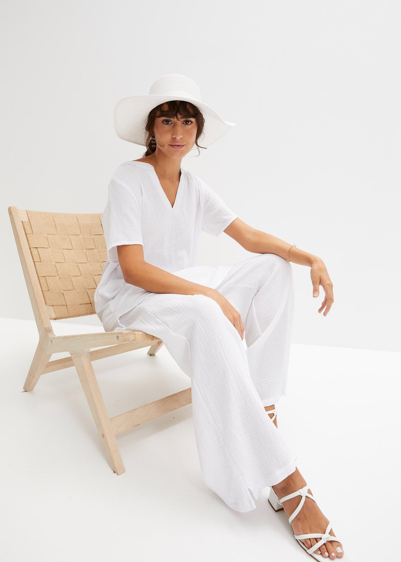 Długa tunika muślinowa z czystej bawełny - Bonprix