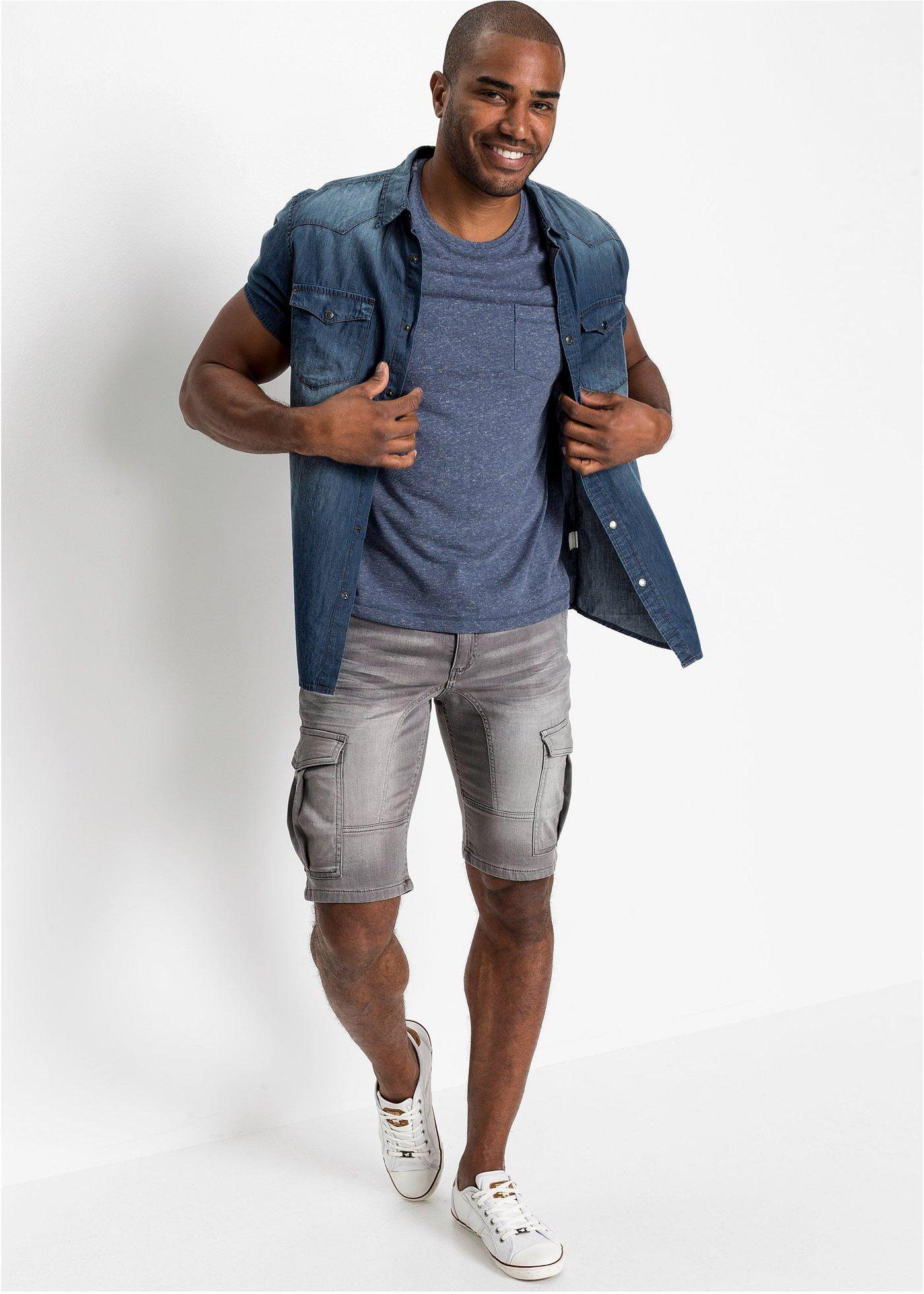 Koszula dżinsowa z czystej bawełny organicznej, krótki rękaw, slim fit - Bonprix