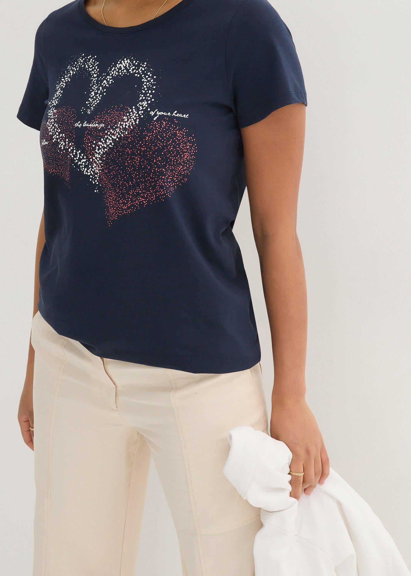 Bluzka bawełniana z nadrukiem serca z bawełny organicznej - Bonprix