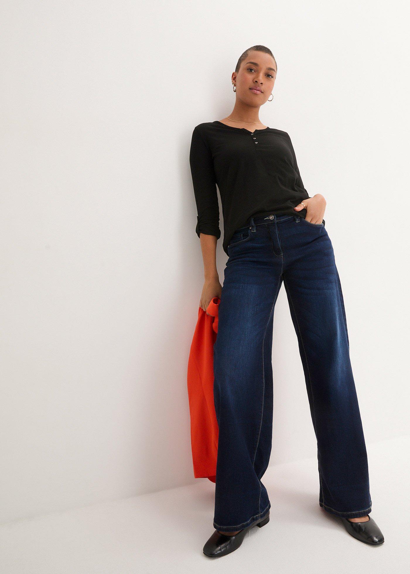 Bluzka z plisą guzikową z czystej bawełny organicznej - Bonprix