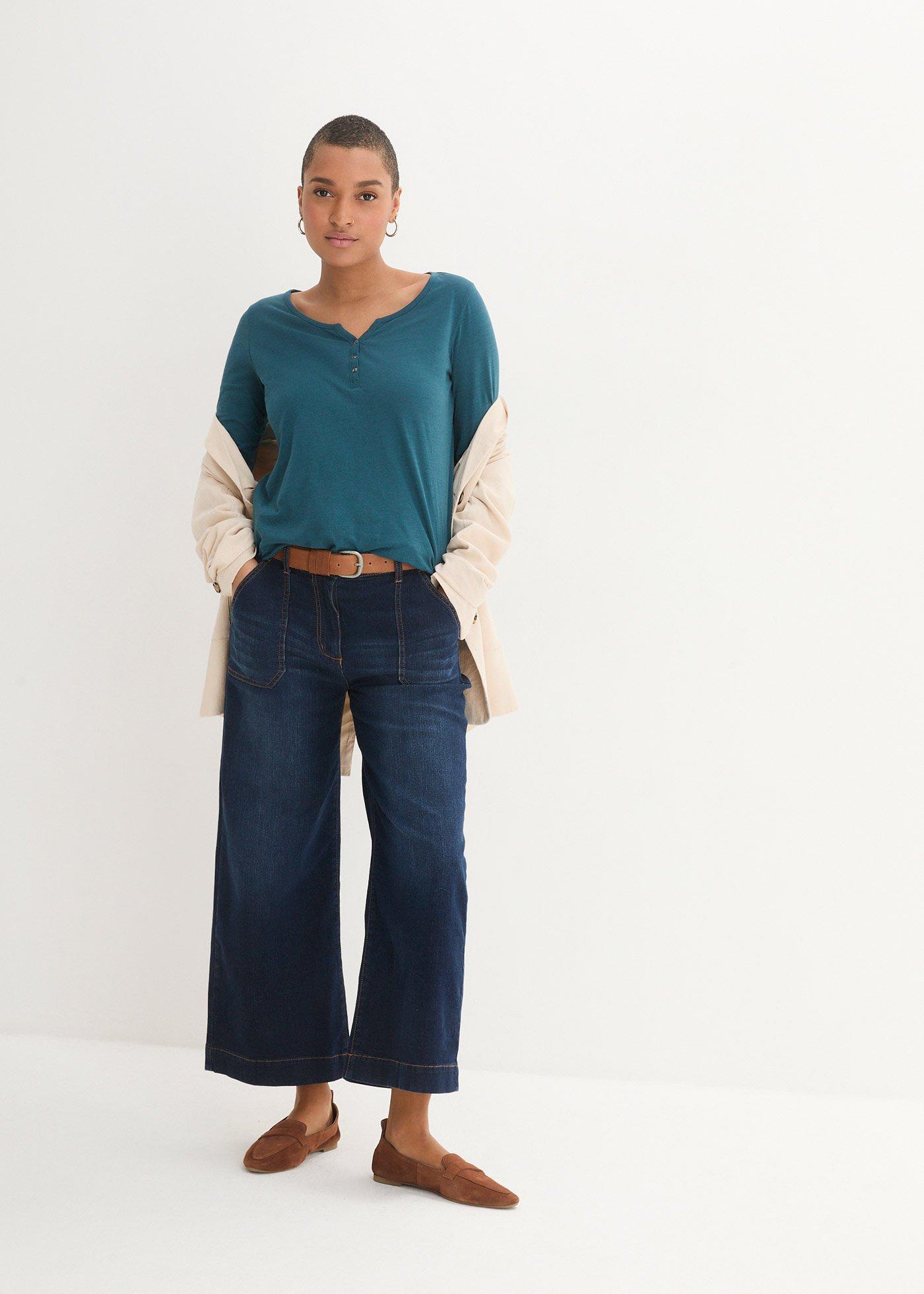 Bluzka z plisą guzikową z czystej bawełny organicznej - Bonprix