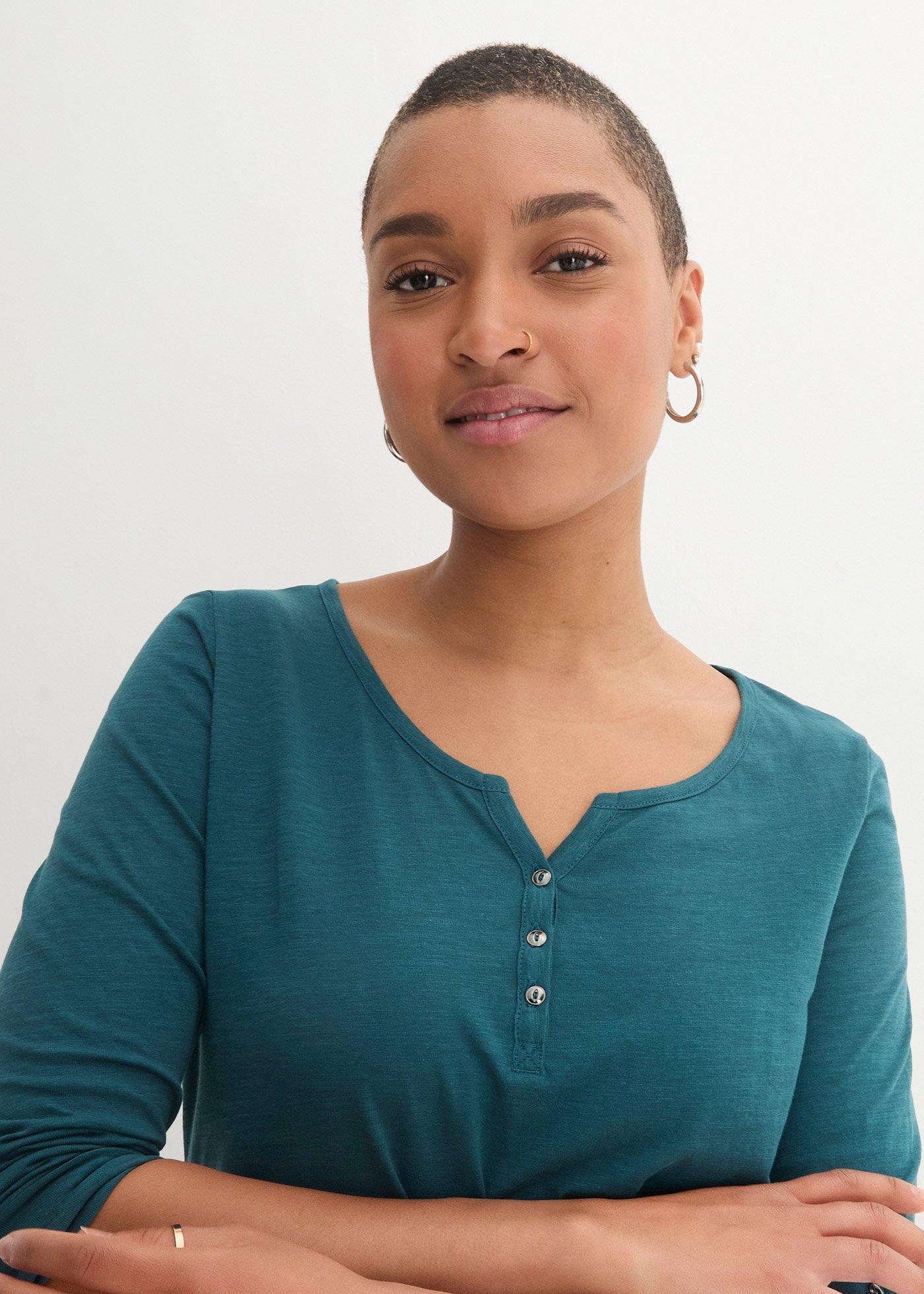 Bluzka z plisą guzikową z czystej bawełny organicznej - Bonprix