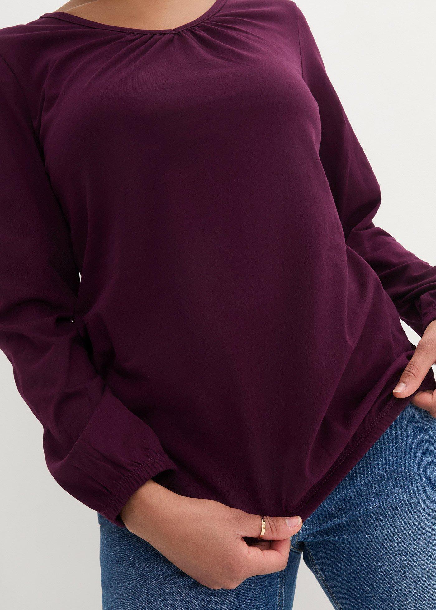 Bluzka bawełniana z czystej bawełny z długim rękawem i gumką - Bonprix