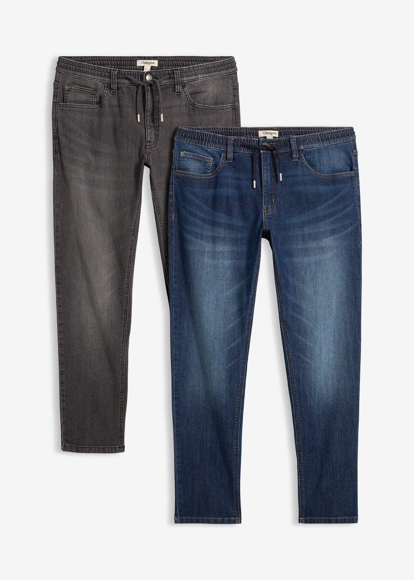 Lot de 2 jeans droits extensibles regular à taille élastiquée
