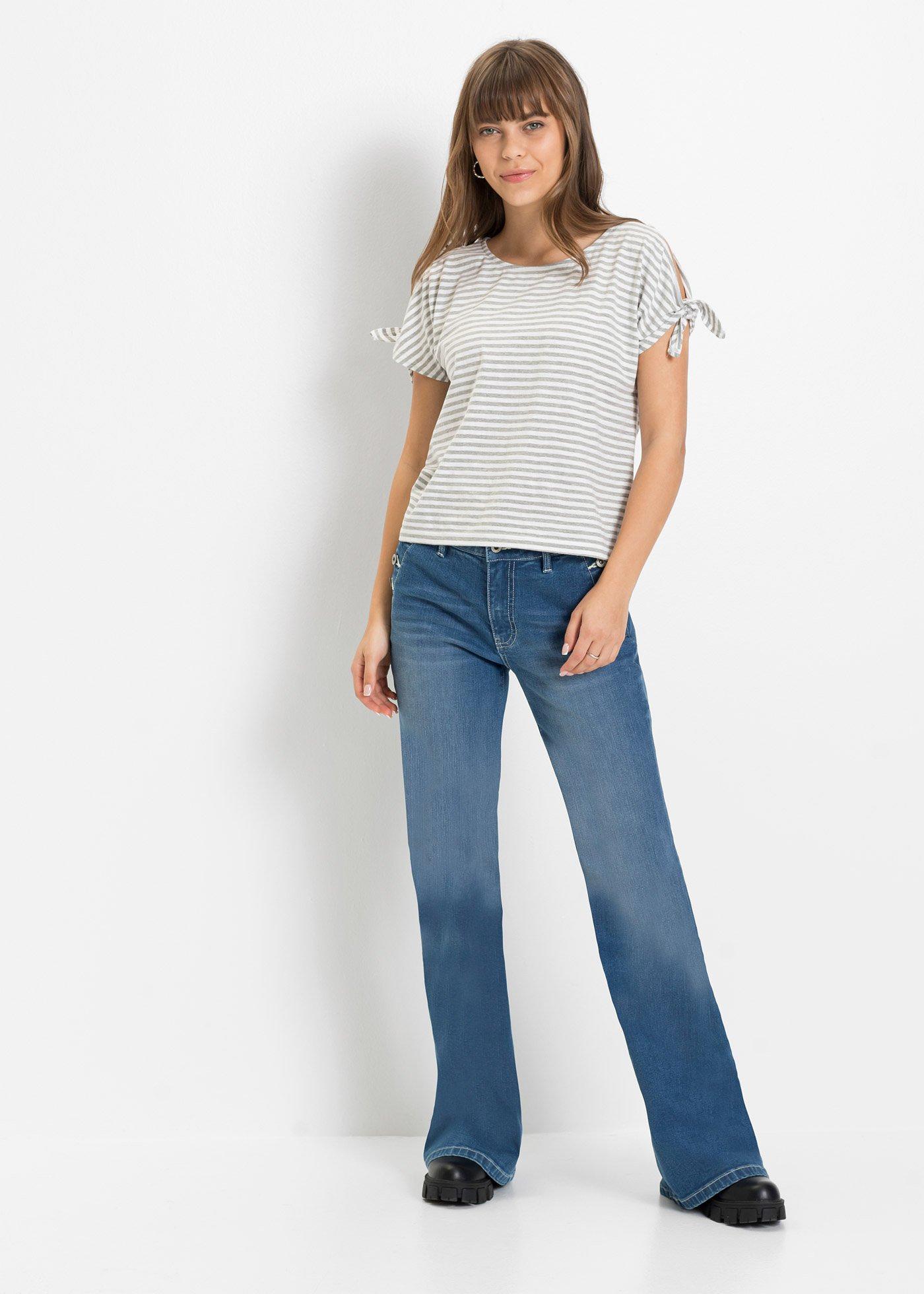 Jeansy dzwony, mid waist, bawełna organiczna - Bonprix