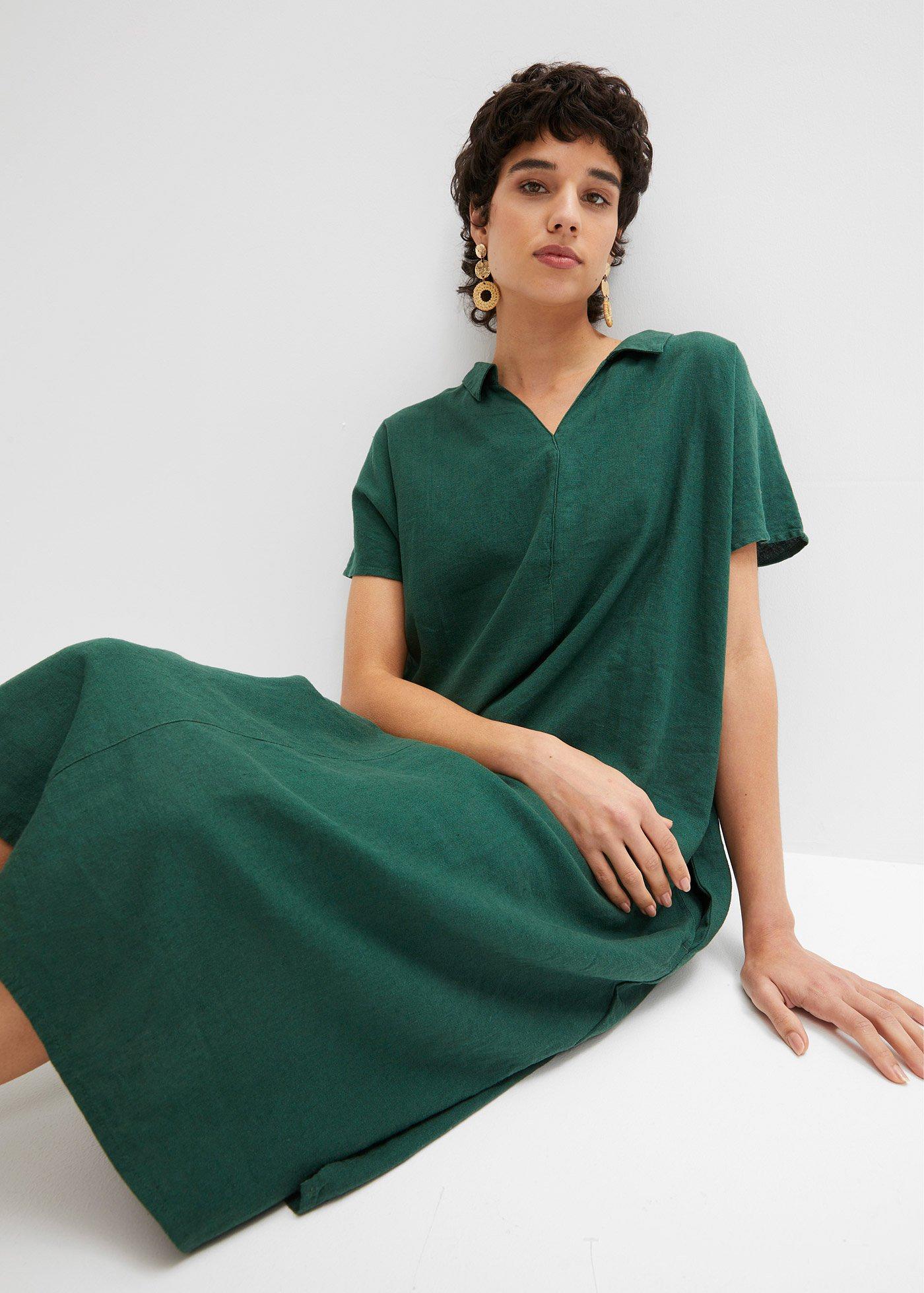 Sukienka kaftanowa z przewiewnej mieszanki lnu i wiskozy - Bonprix