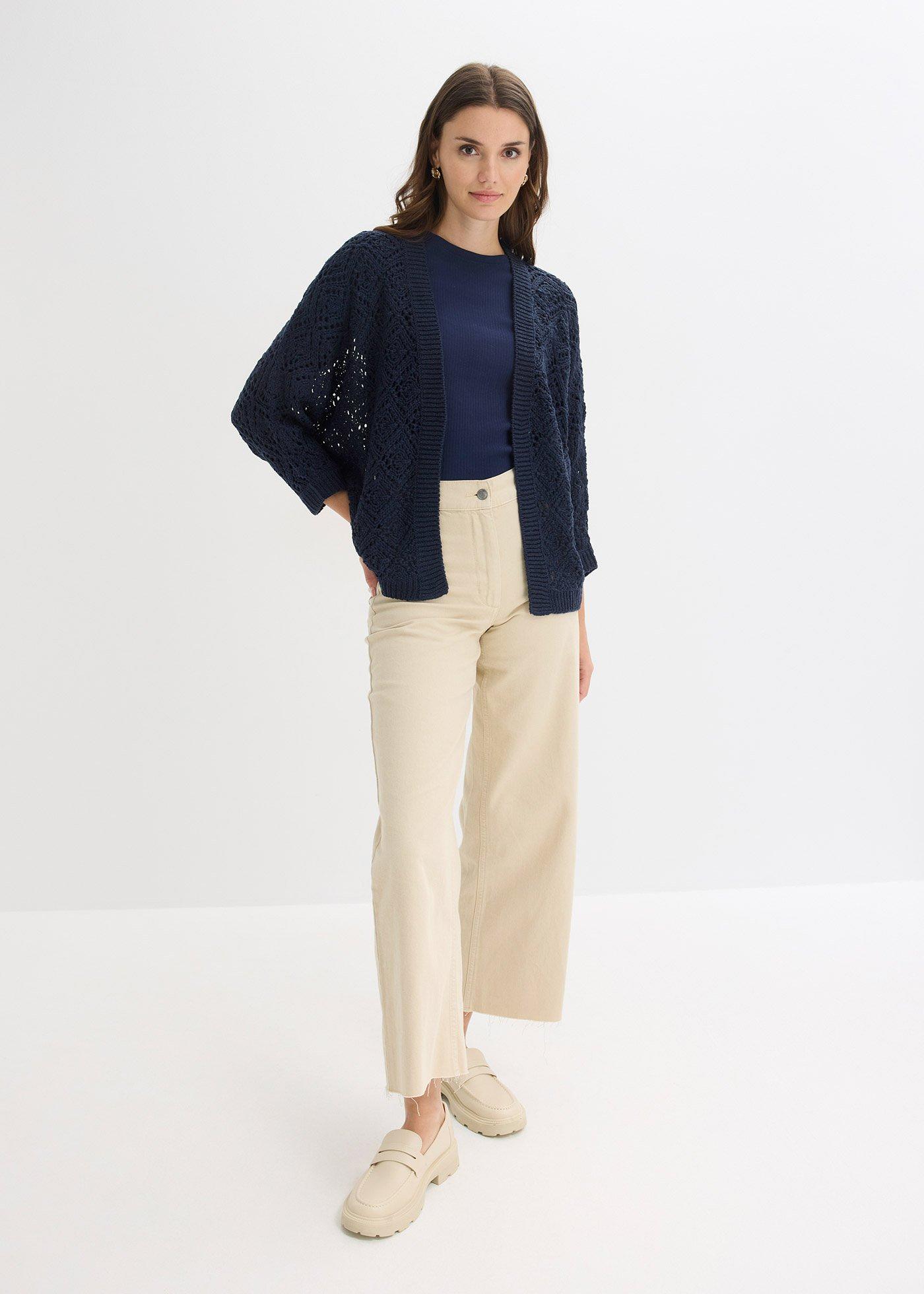Sweter ażurowy bez zapięcia - Bonprix