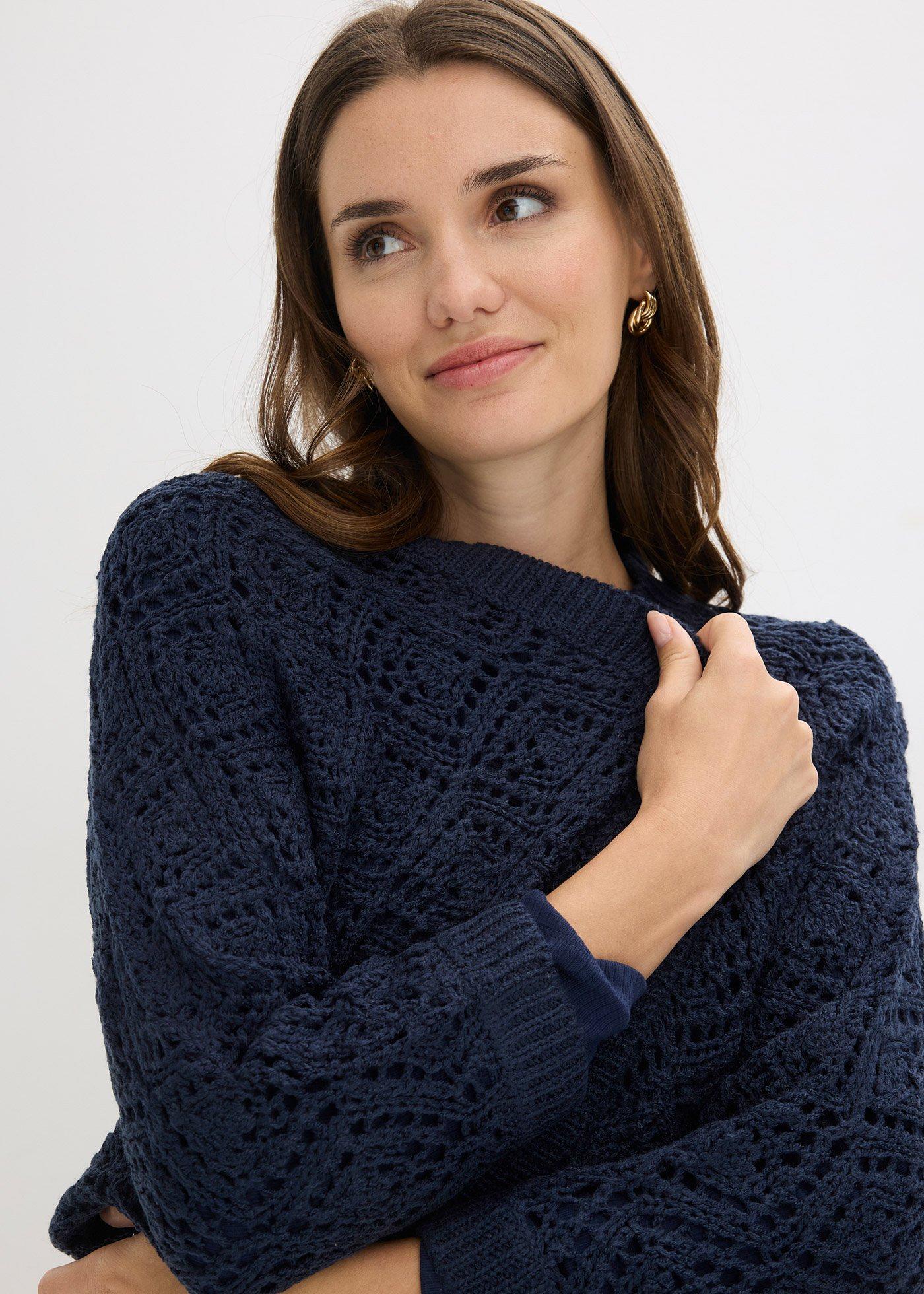 Sweter ażurowy bez zapięcia - Bonprix