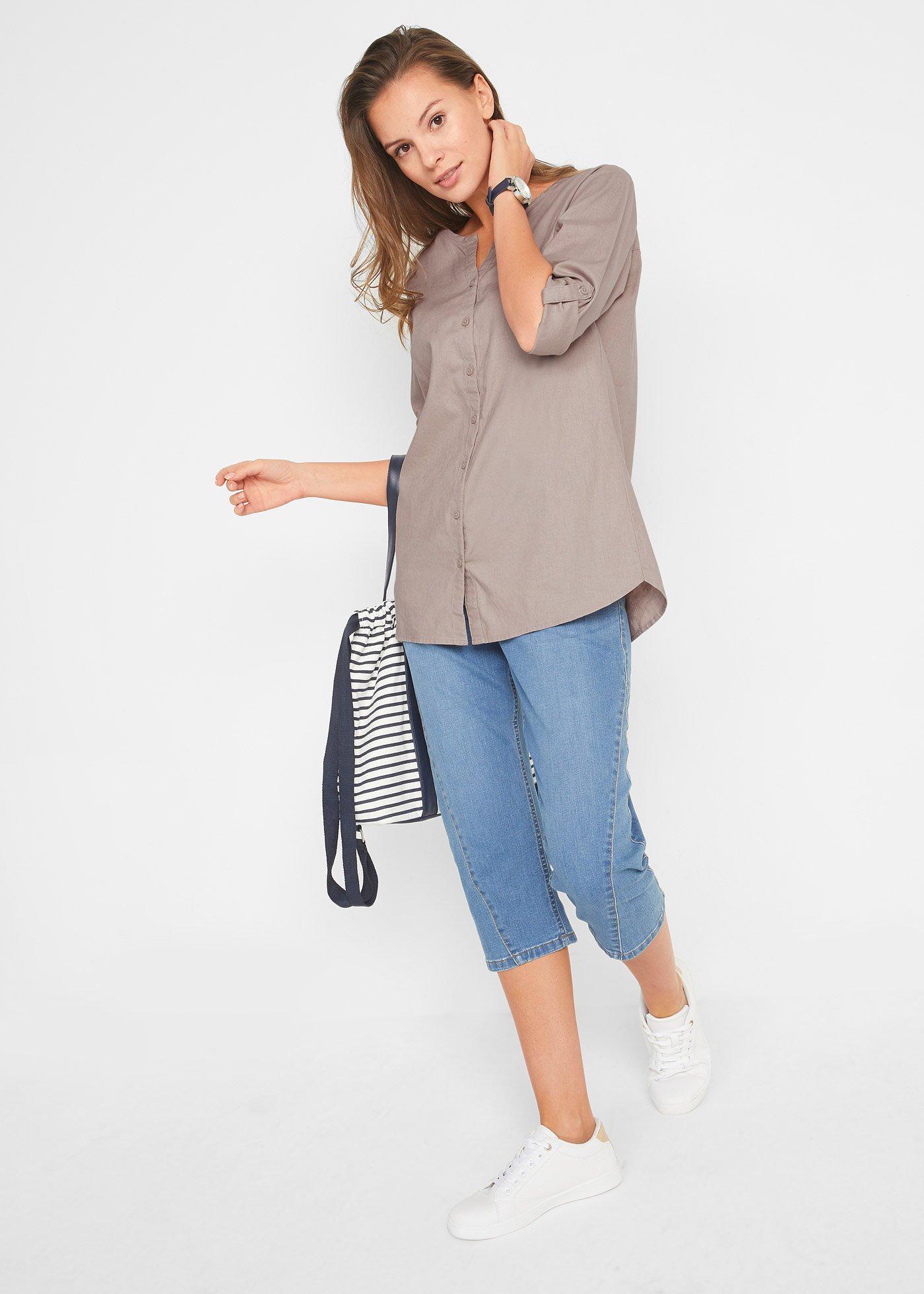 Bluzka z domieszką lnu i rękawami 3/4 - Bonprix