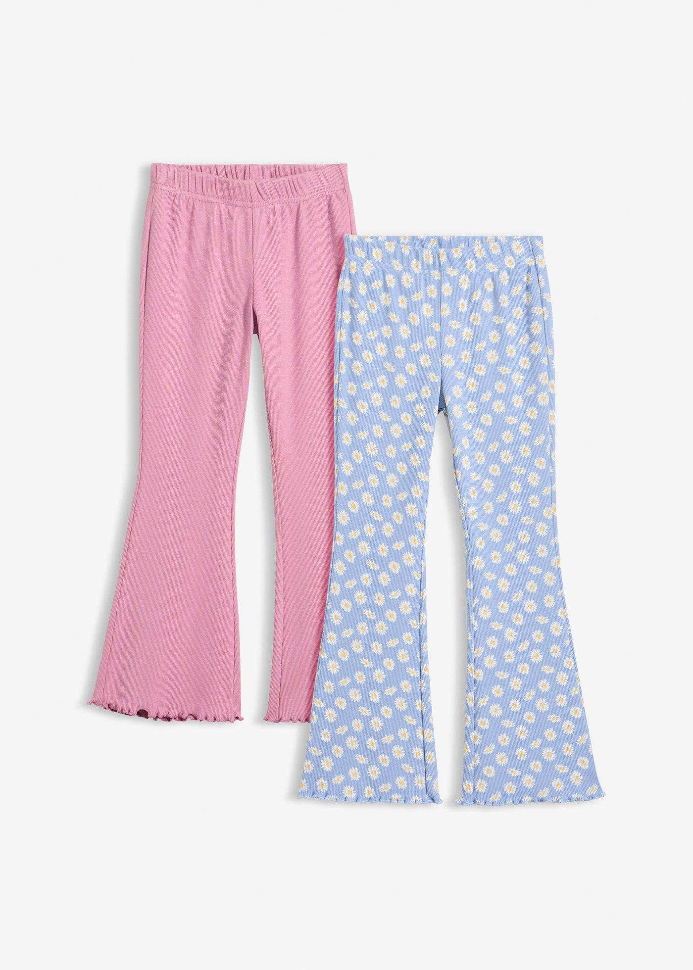 Legginsy z prążkowanego materiału, rozszerzone nogawki (2 szt.) - Bonprix