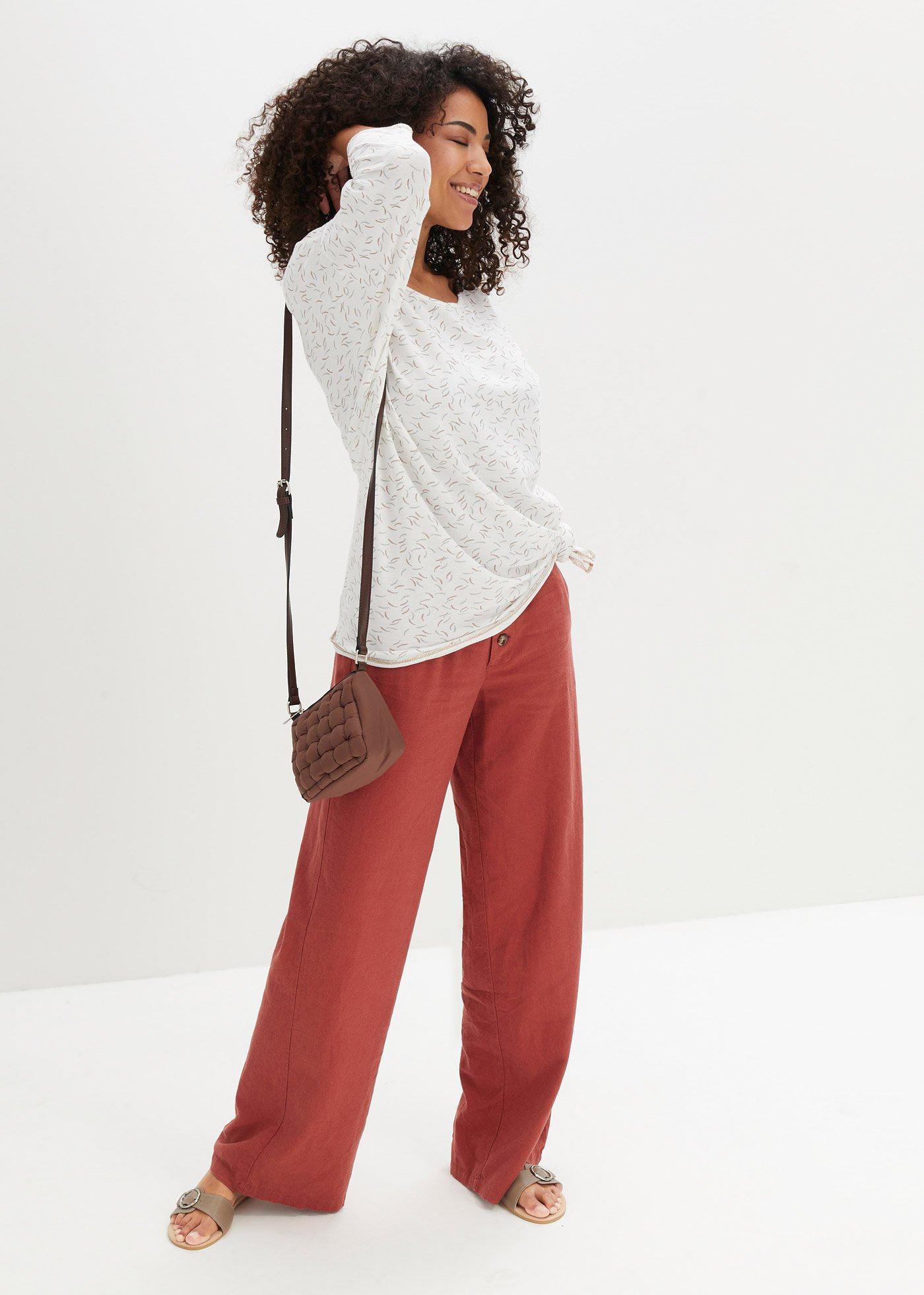 Długie spodnie palazzo z domieszką lnu - Bonprix