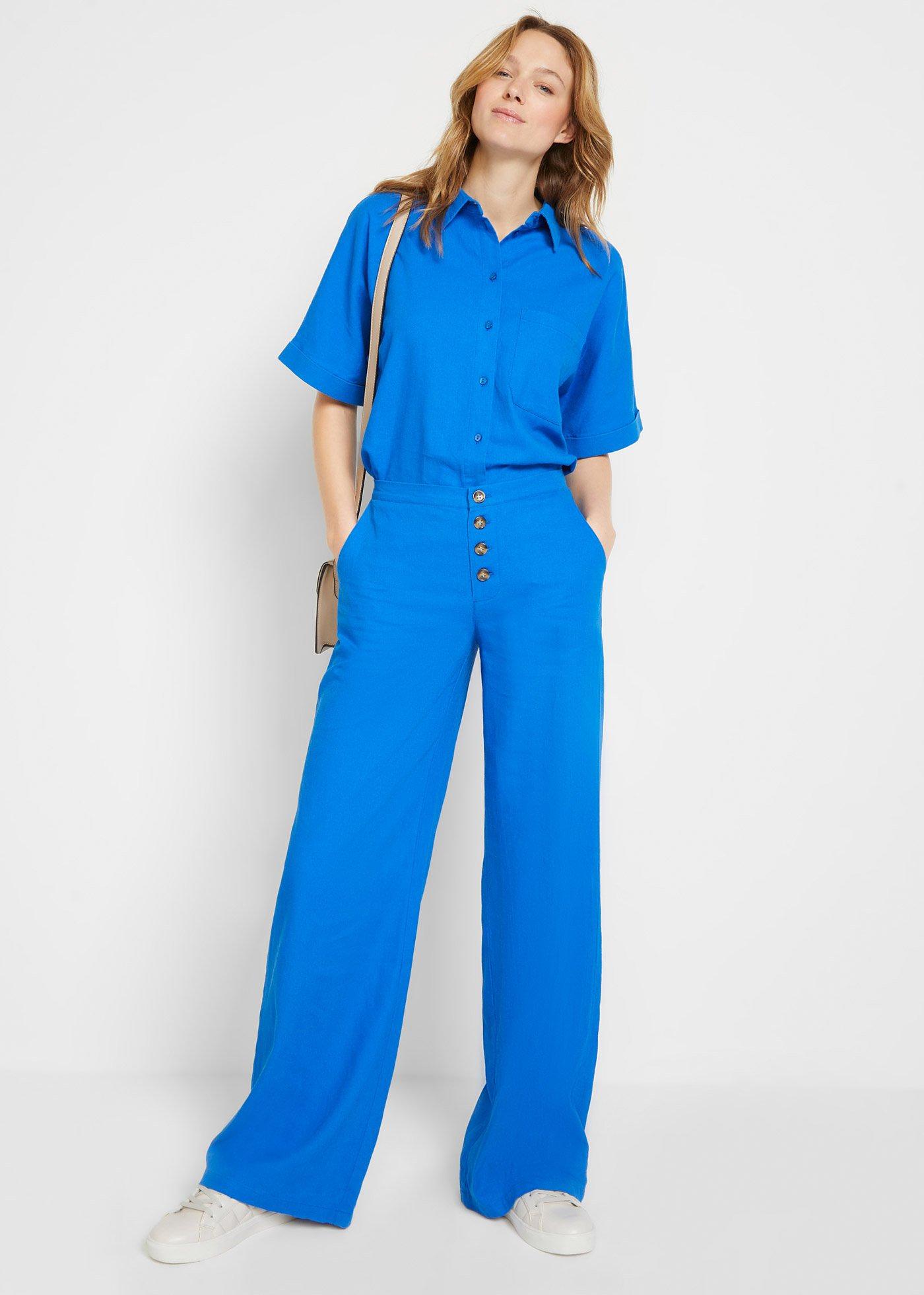 Długie spodnie palazzo z domieszką lnu - Bonprix