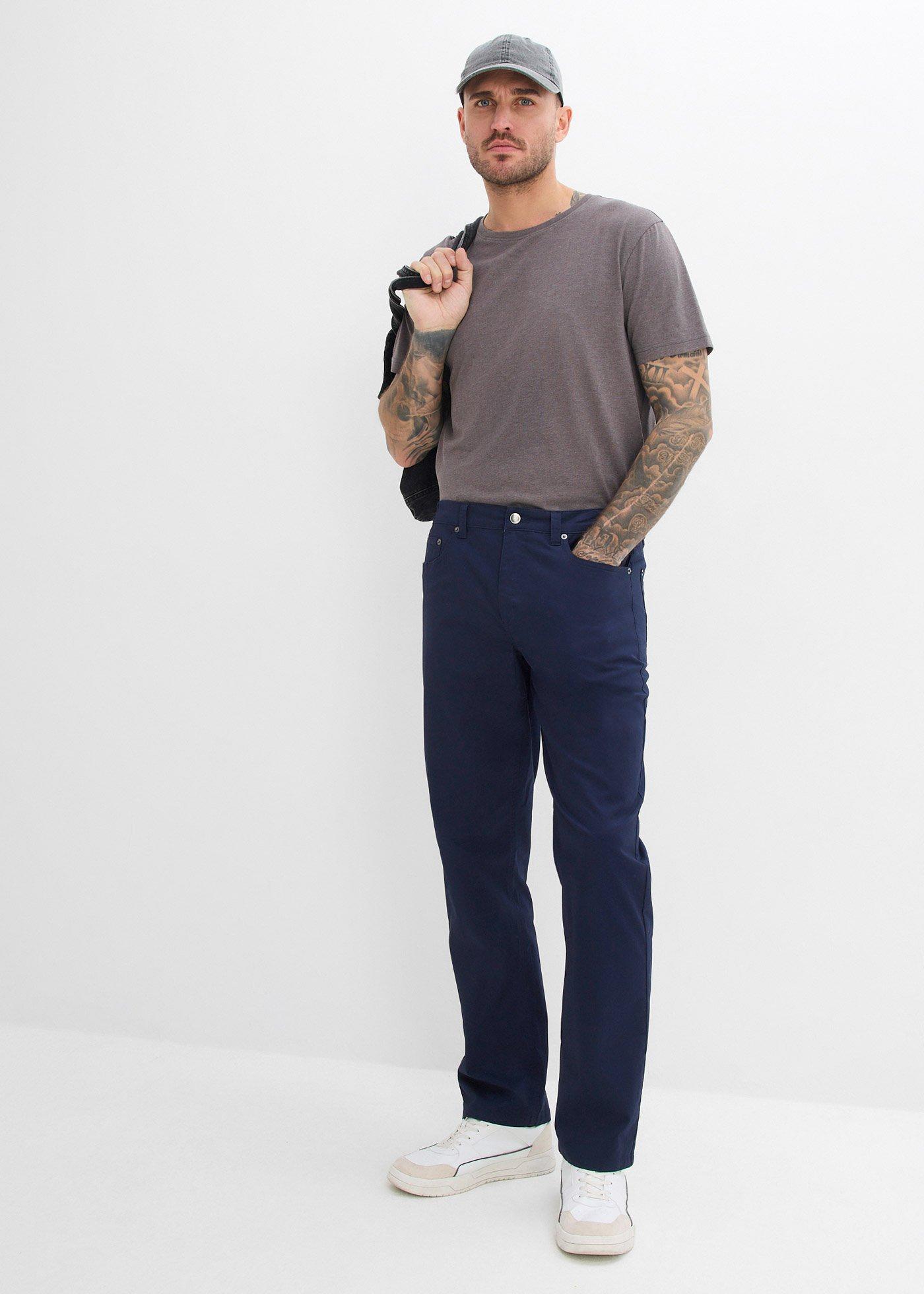 Spodnie ze stretchem o kroju relaxed fit z wygodnym pasem, straight - Bonprix