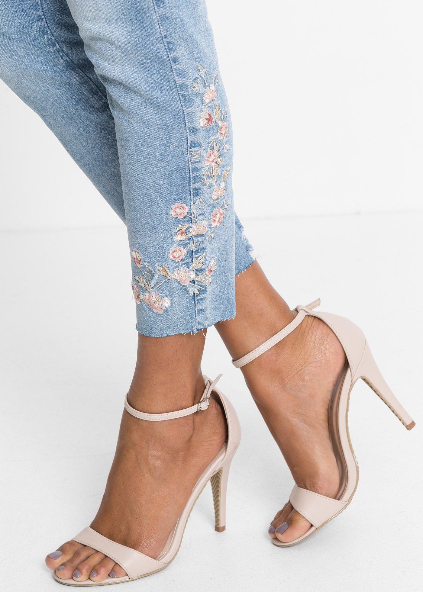 Jeansy skinny, średni stan, krótsza nogawka - Bonprix