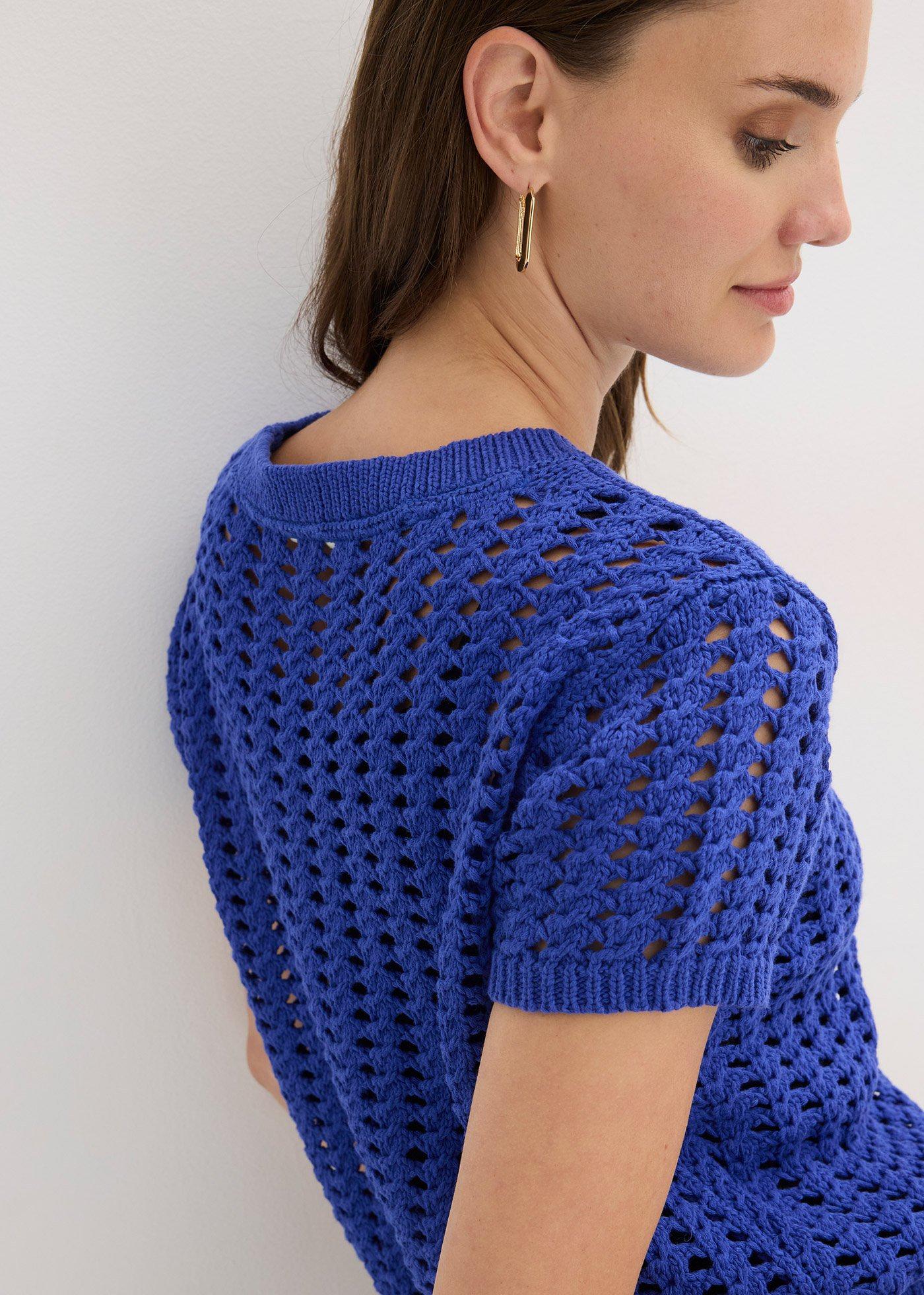 Sweter ażurowy z krótkim rękawem, z czystej bawełny - Bonprix