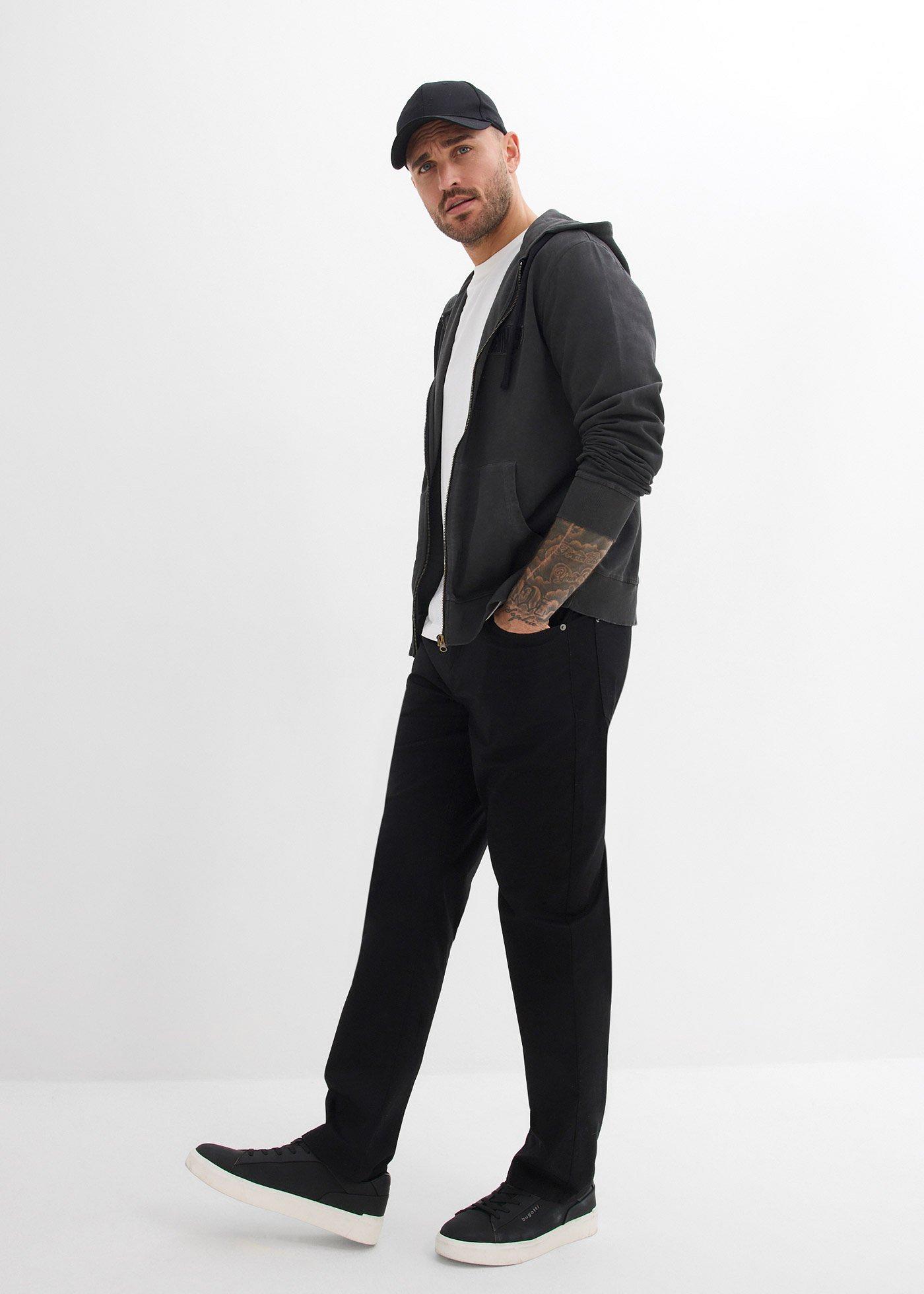 Spodnie ze stretchem o kroju relaxed fit z wygodnym pasem, straight - Bonprix