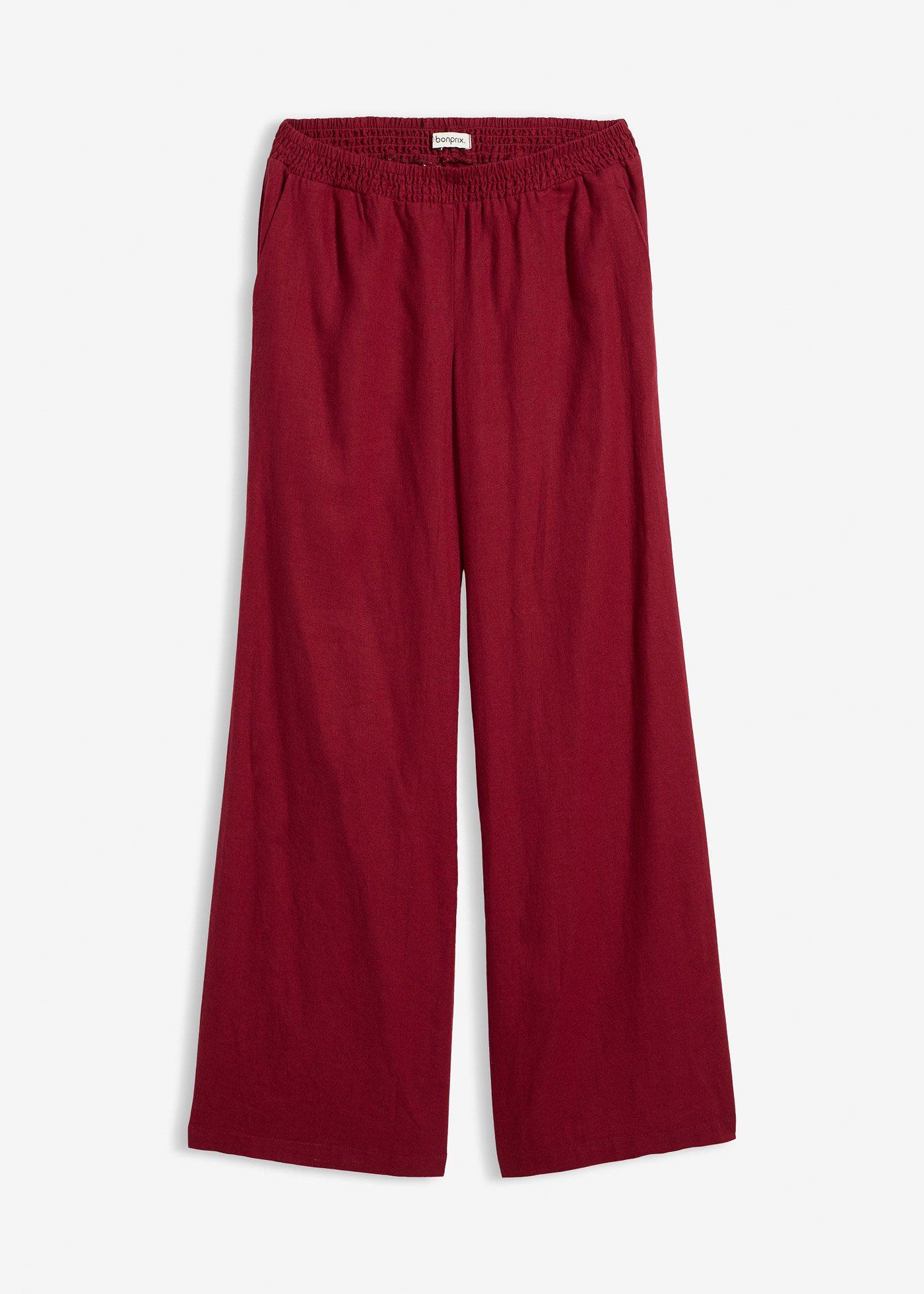 Bonprix Femme Pantalon Palazzo En Lin Mélangé Rouge Taille 42