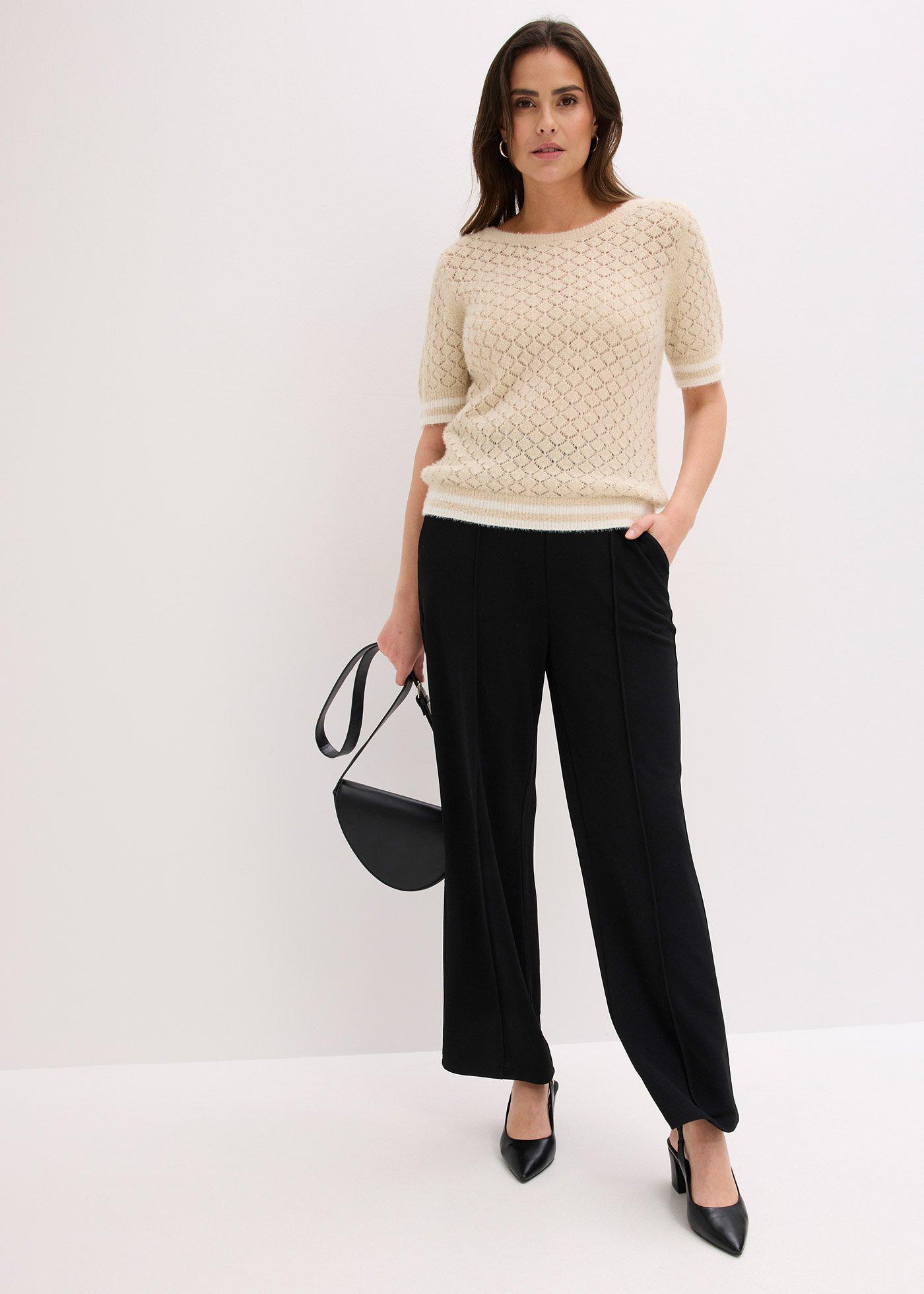 Sweter ażurowy z przędzy piórkowej - Bonprix