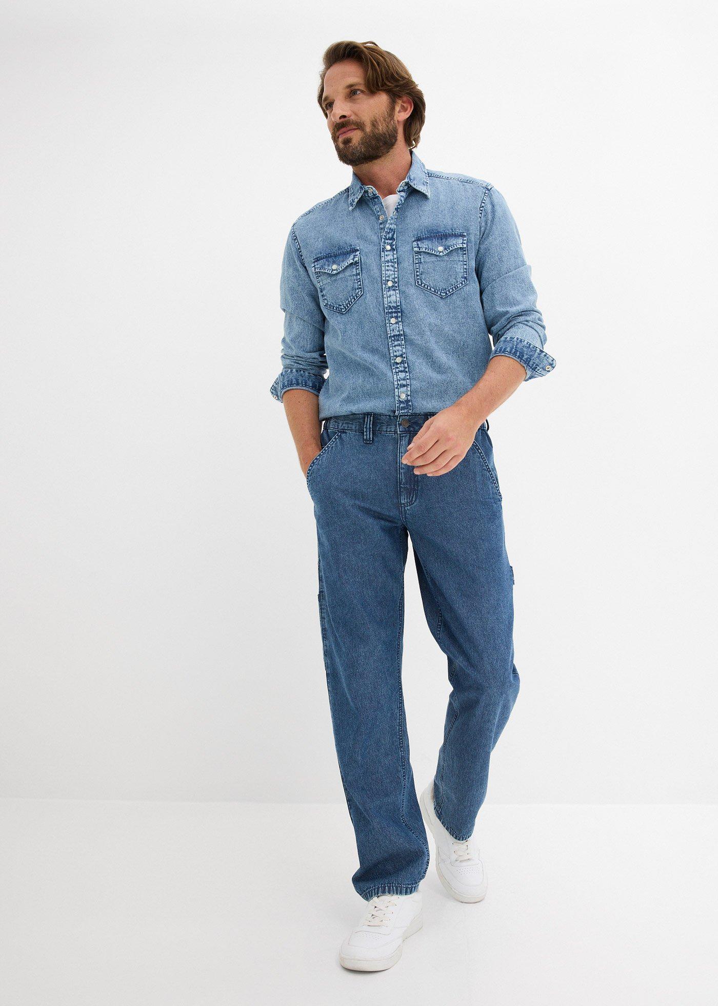 Lekkie jeansy  carpenter o kroju relaxed fit z wygodnym pasem i prostą nogawką - Bonprix