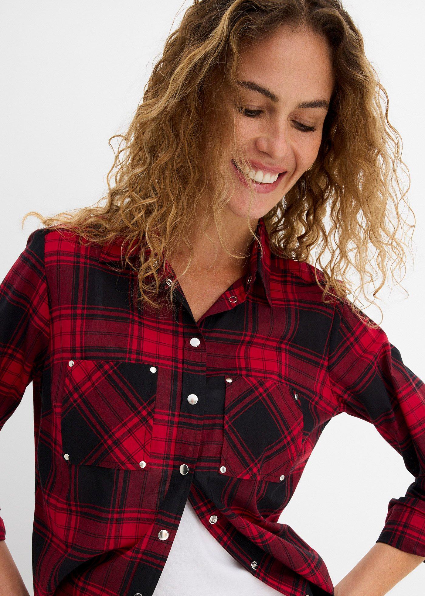 Bluzka koszulowa w kratę z czystej bawełny - Bonprix