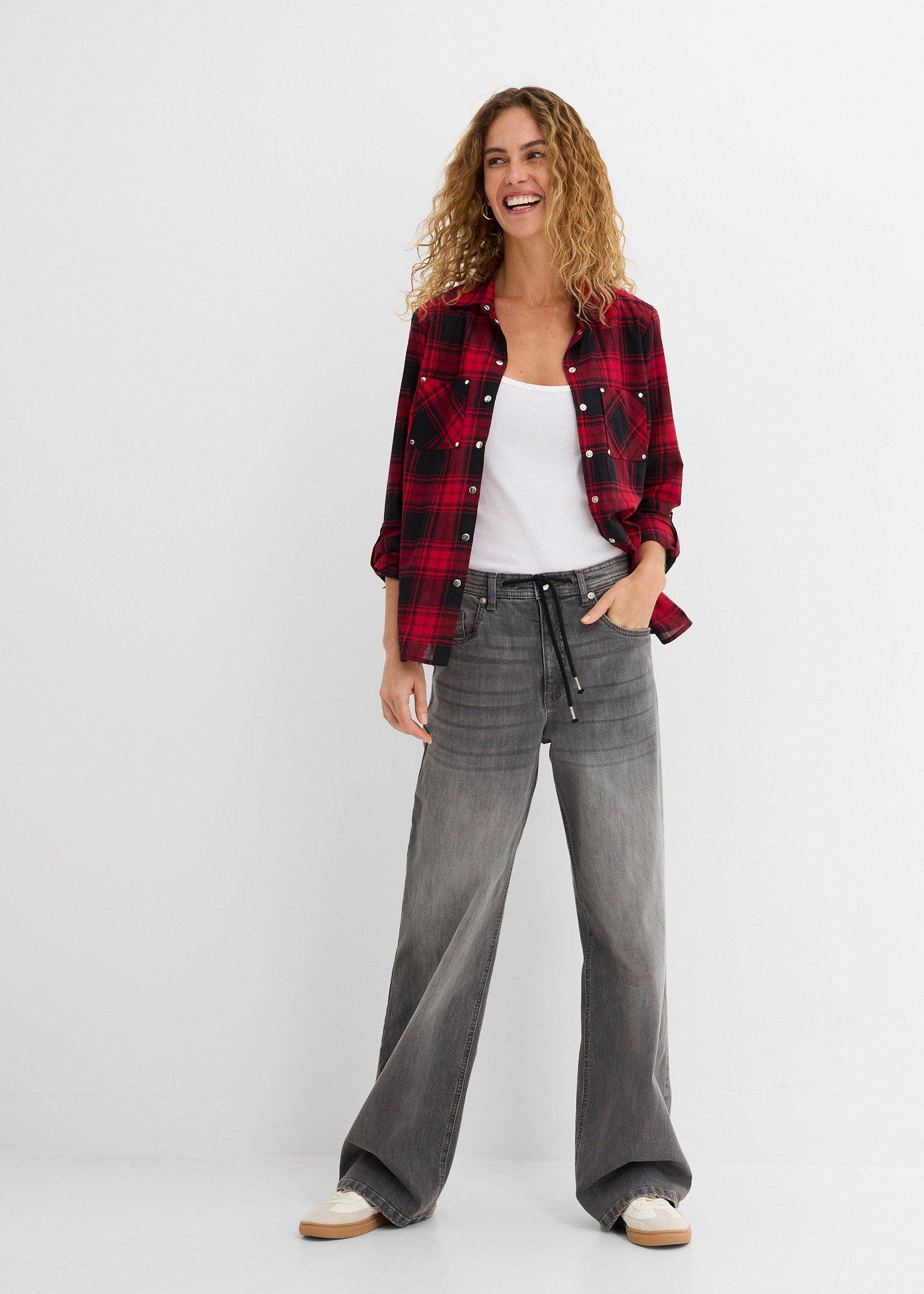 Bluzka koszulowa w kratę z czystej bawełny - Bonprix