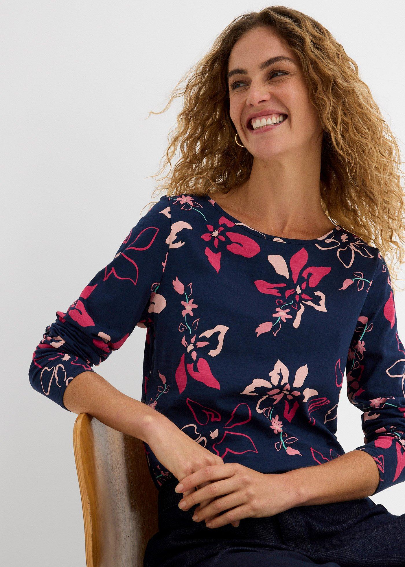 Shirt z długim rękawem, w kwiaty - Bonprix