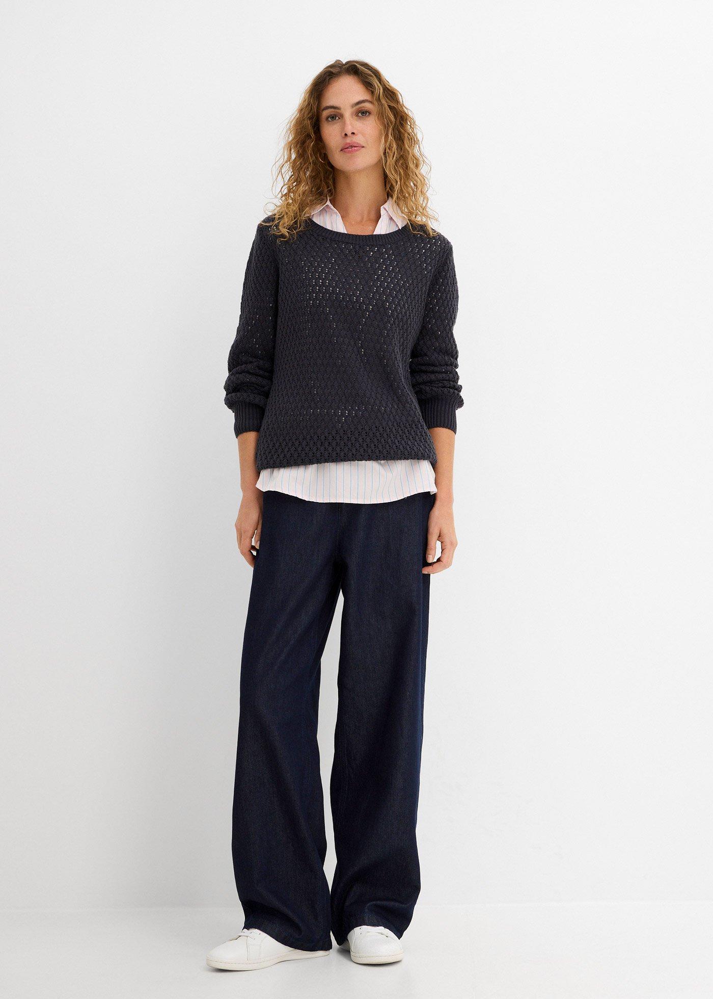 Sweter w strukturalny wzór z mieszanki bawełny - Bonprix