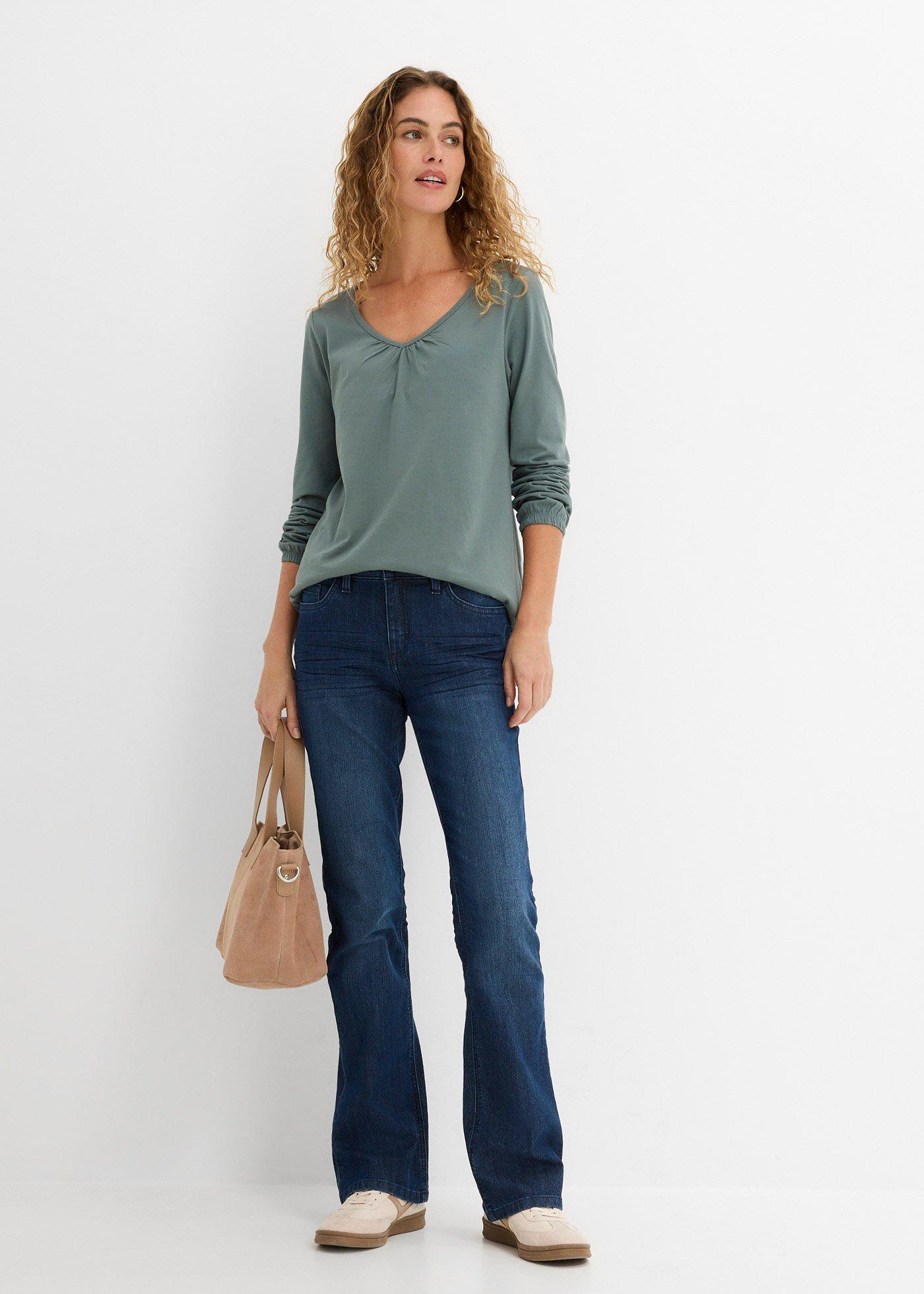 Bluzka bawełniana z czystej bawełny z długim rękawem i gumką - Bonprix