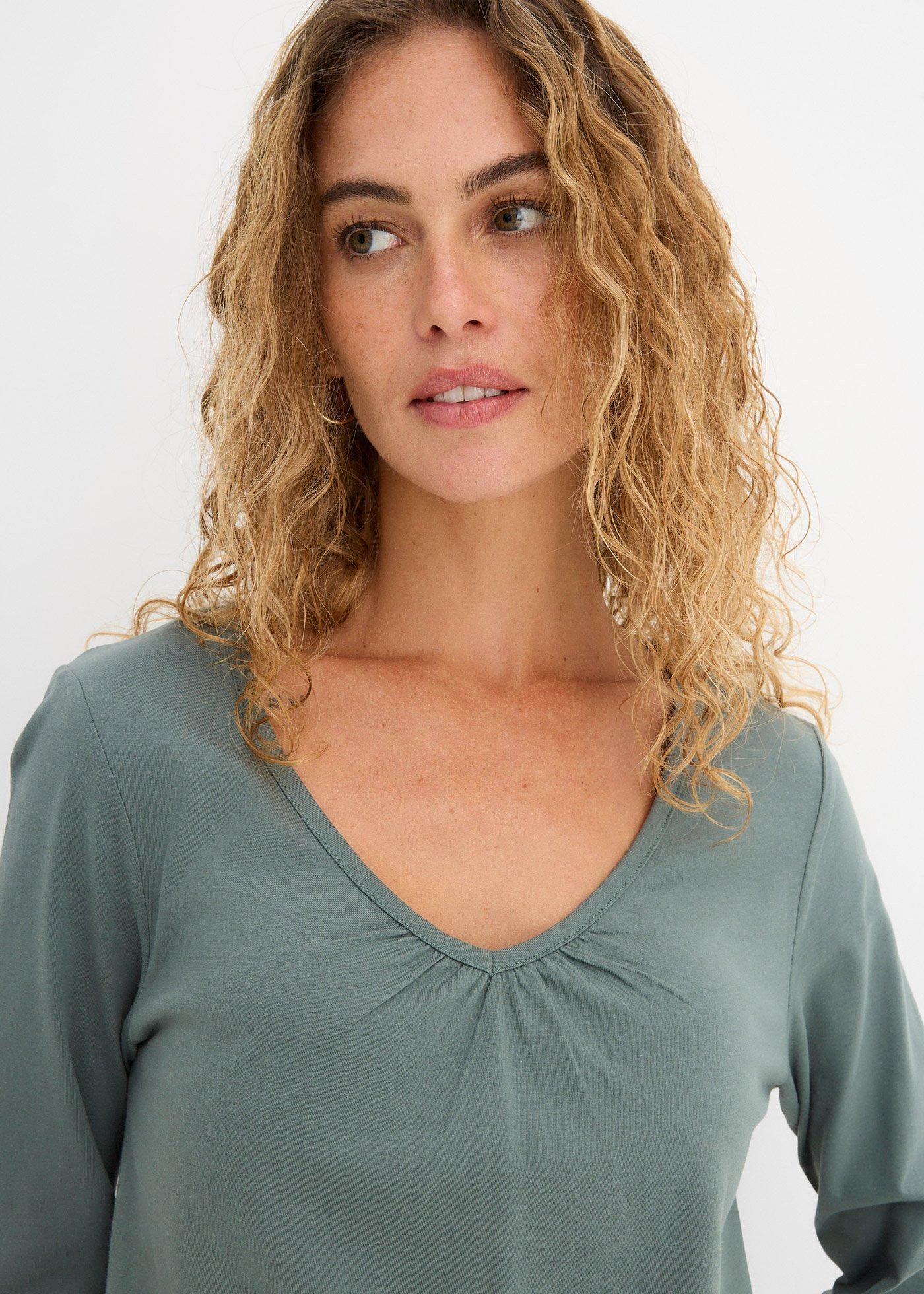 Bluzka bawełniana z czystej bawełny z długim rękawem i gumką - Bonprix