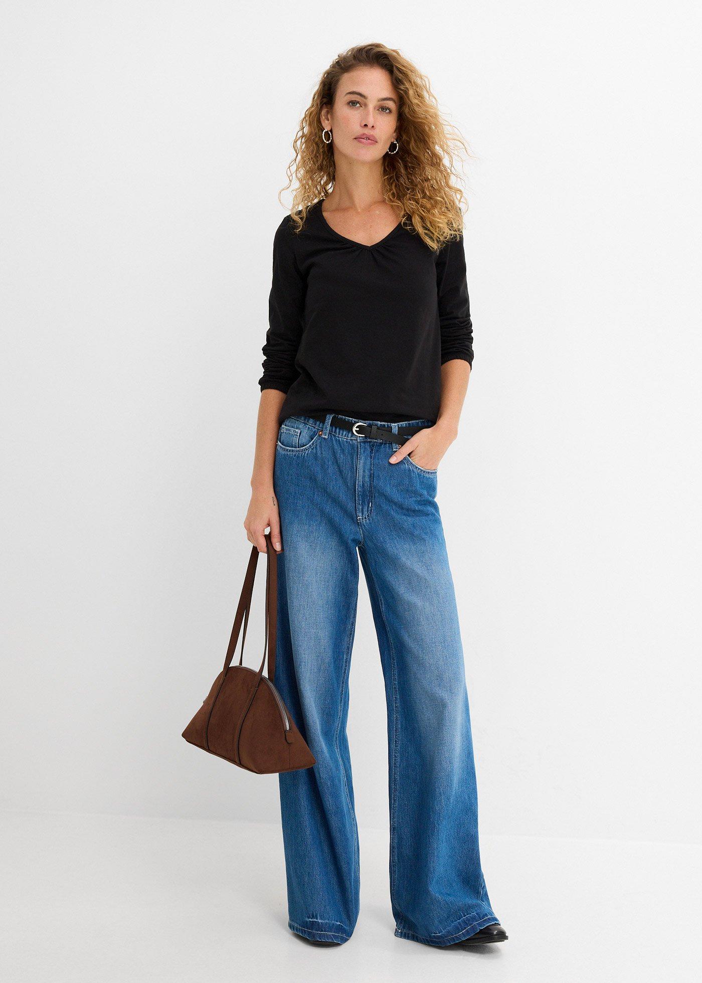 Bluzka bawełniana z czystej bawełny z długim rękawem i gumką - Bonprix