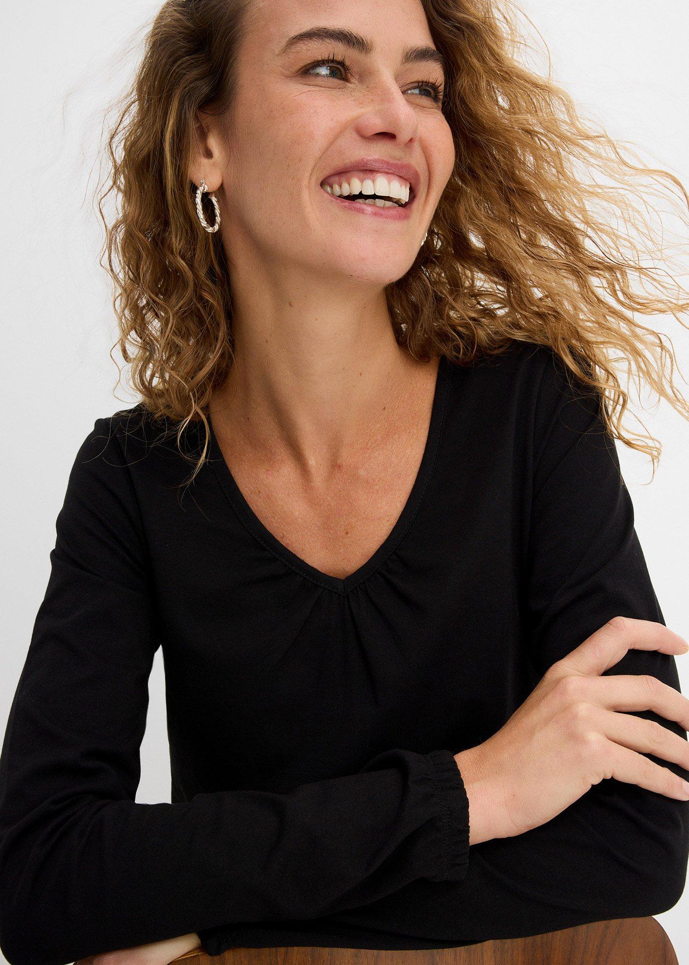 Bluzka bawełniana z czystej bawełny z długim rękawem i gumką - Bonprix