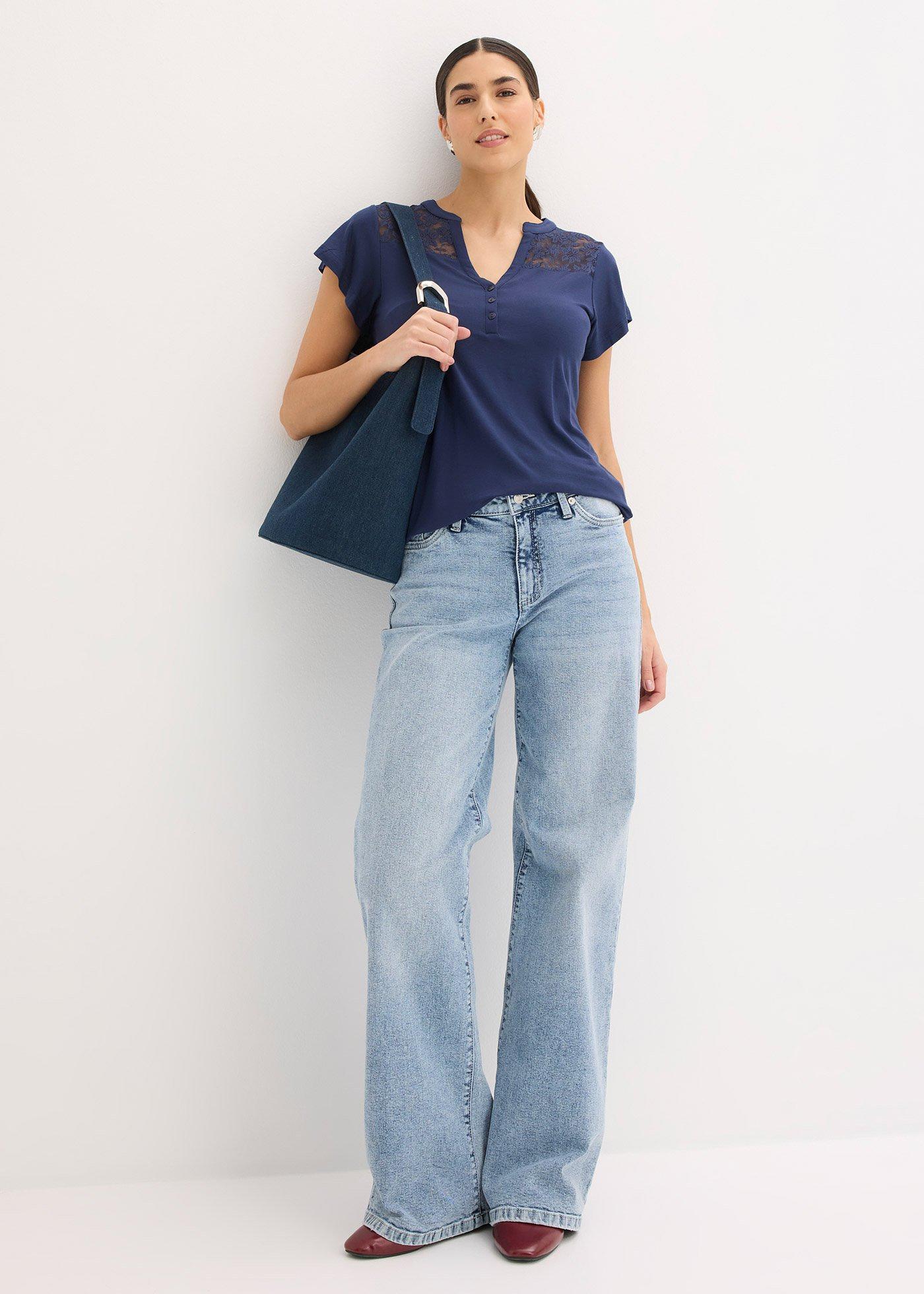 T-shirt z dekoltem henley z mieszanki wiskozy - Bonprix