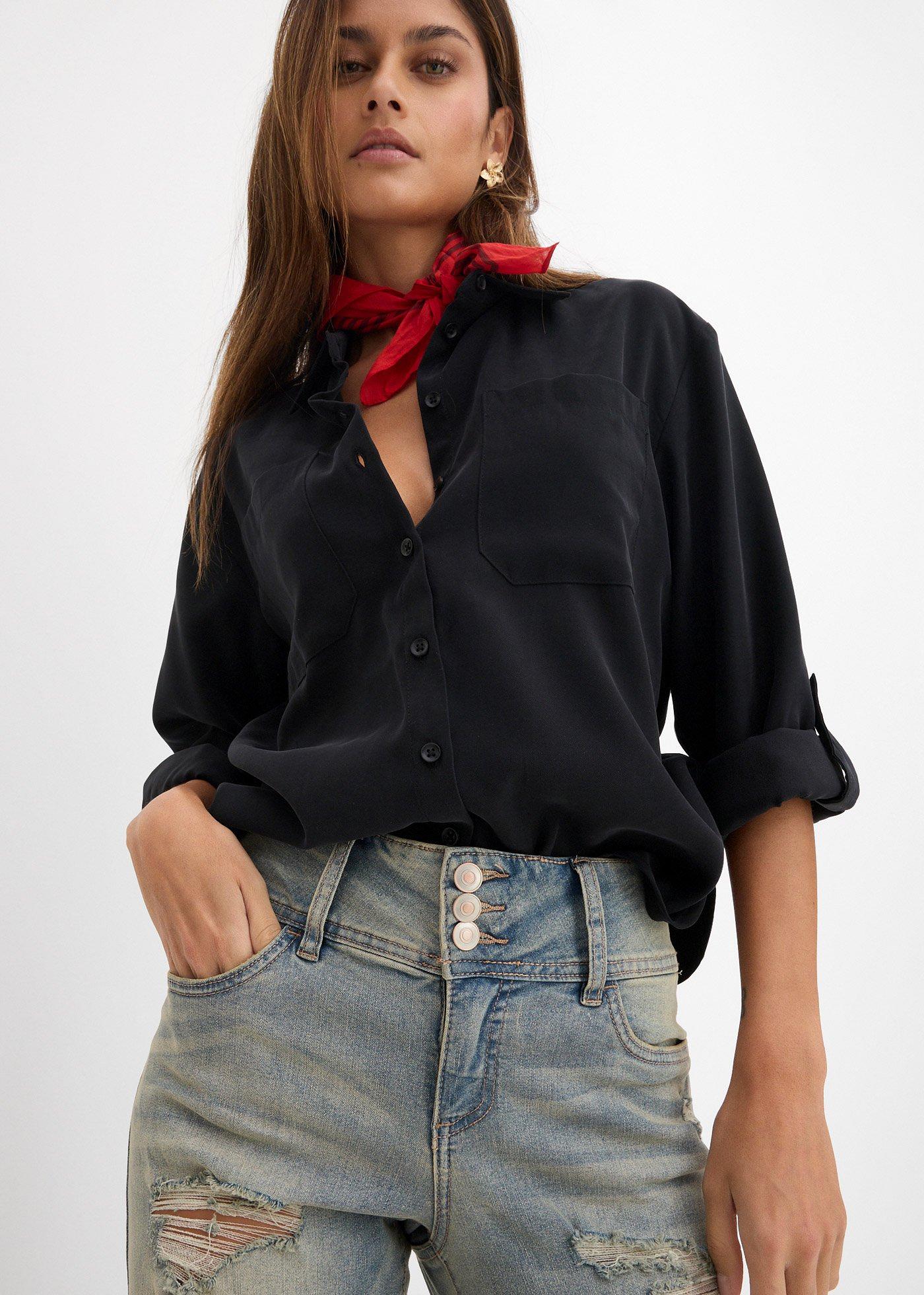 Dżinsy SKINNY z wysoką talią i ozdobnymi przetarciami - Bonprix