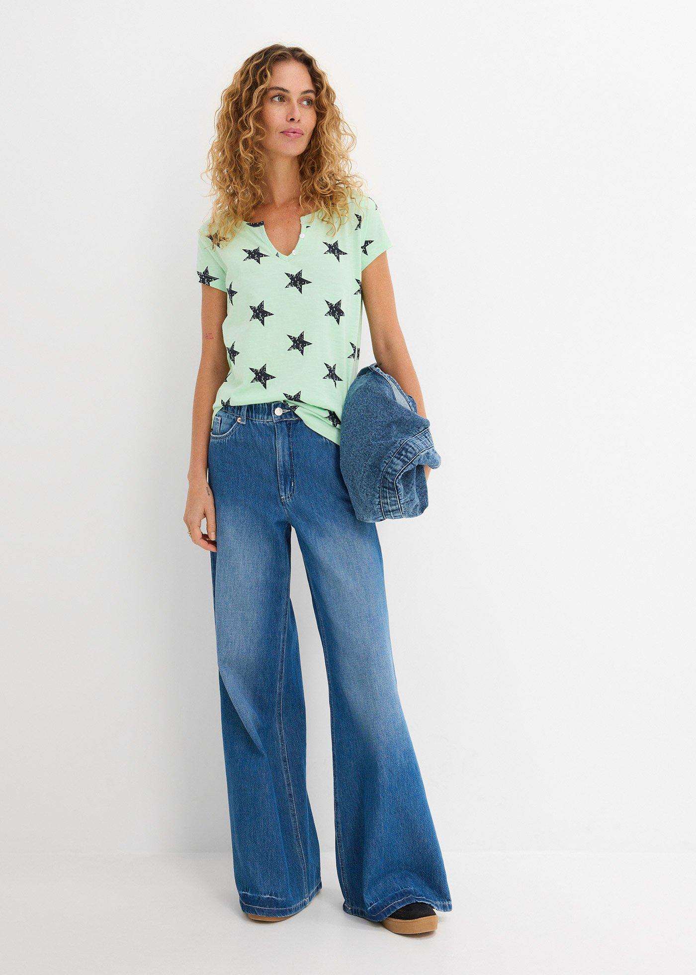 Bawełniany T-shirt we wzór w gwiazdki - Bonprix